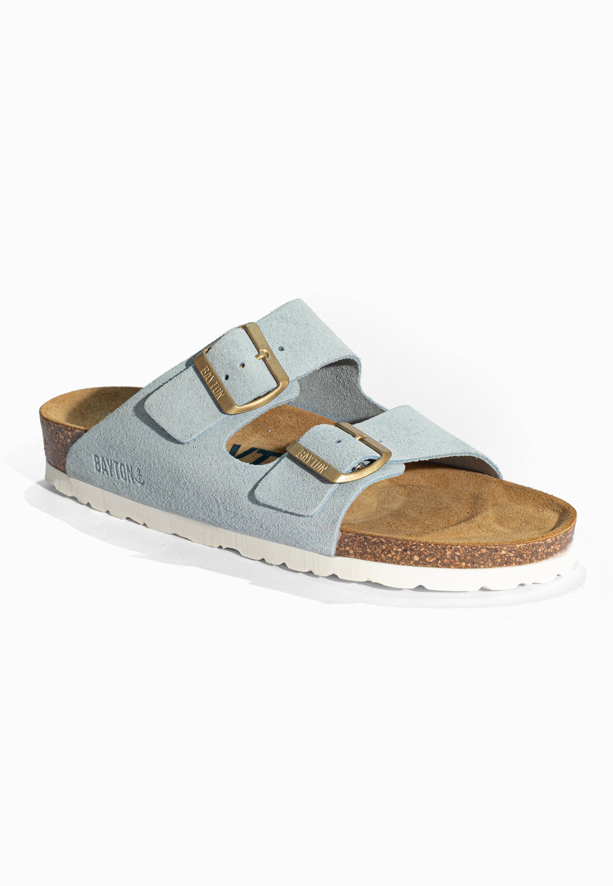 Sandales 2 Brides Atlas Bleu ciel en Cuir Suédé Bayton pour Femme
