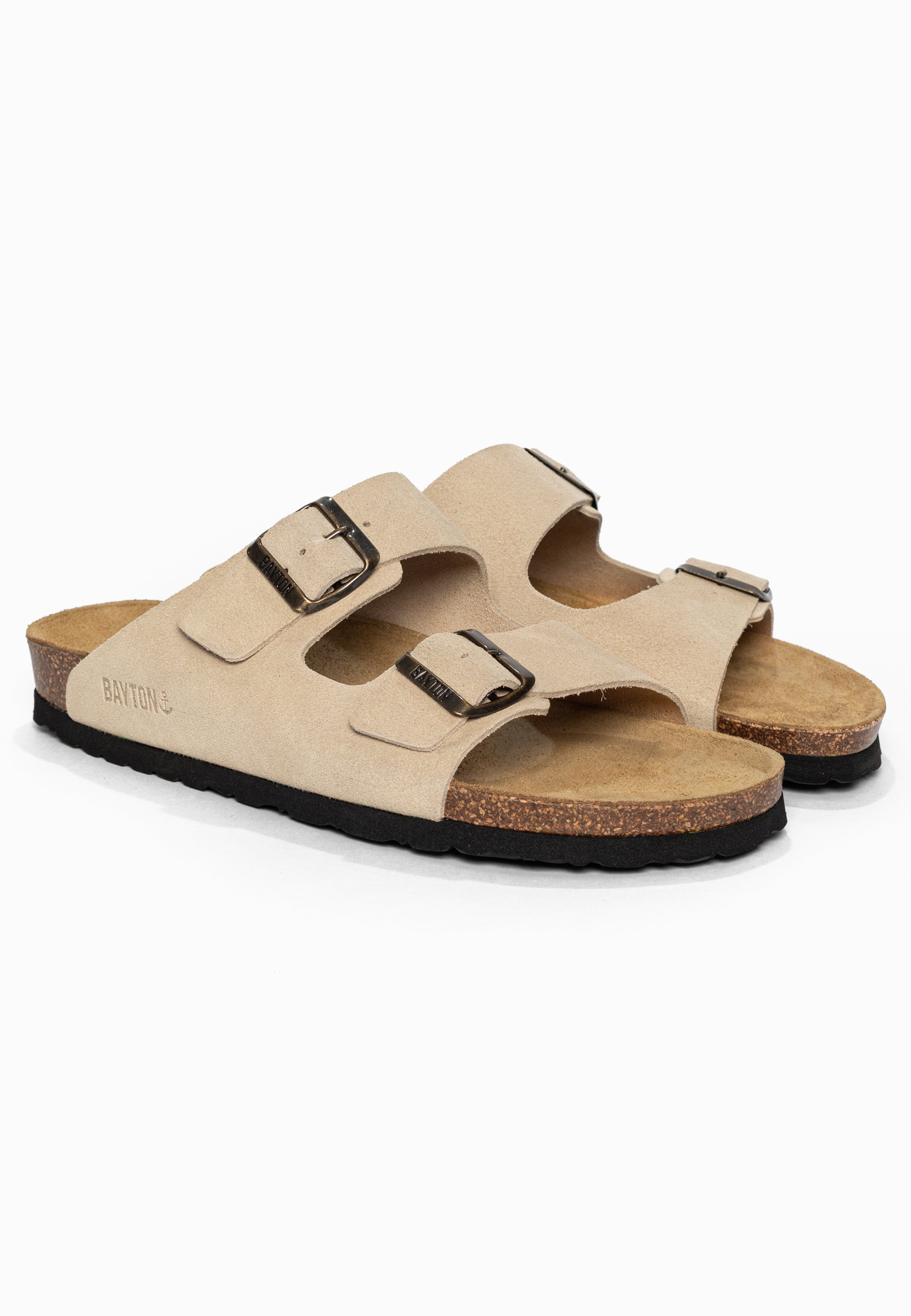 Sandales 2 Brides Atlas Beige en Cuir Suédé Bayton pour Homme