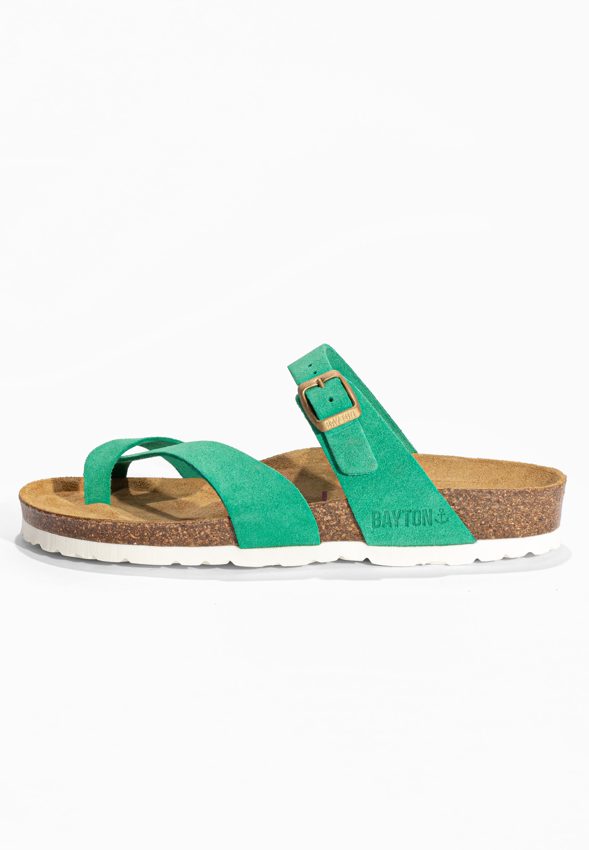 Sandales à Entre-doigts Diane Vert en Cuir Suédé Bayton pour Femme