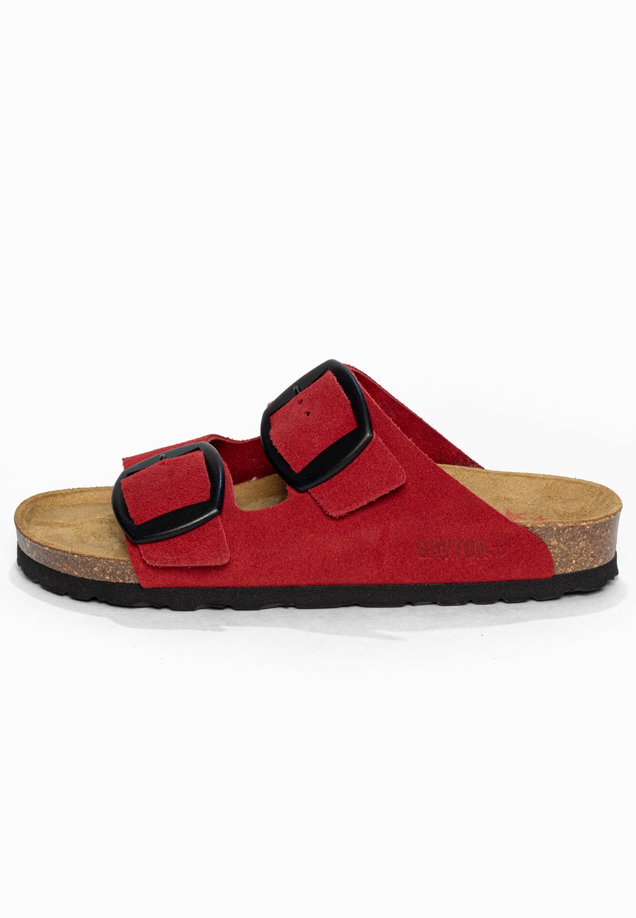 Sandales 2 Brides Alicante Rouge en Cuir Suédé Bayton pour Femme