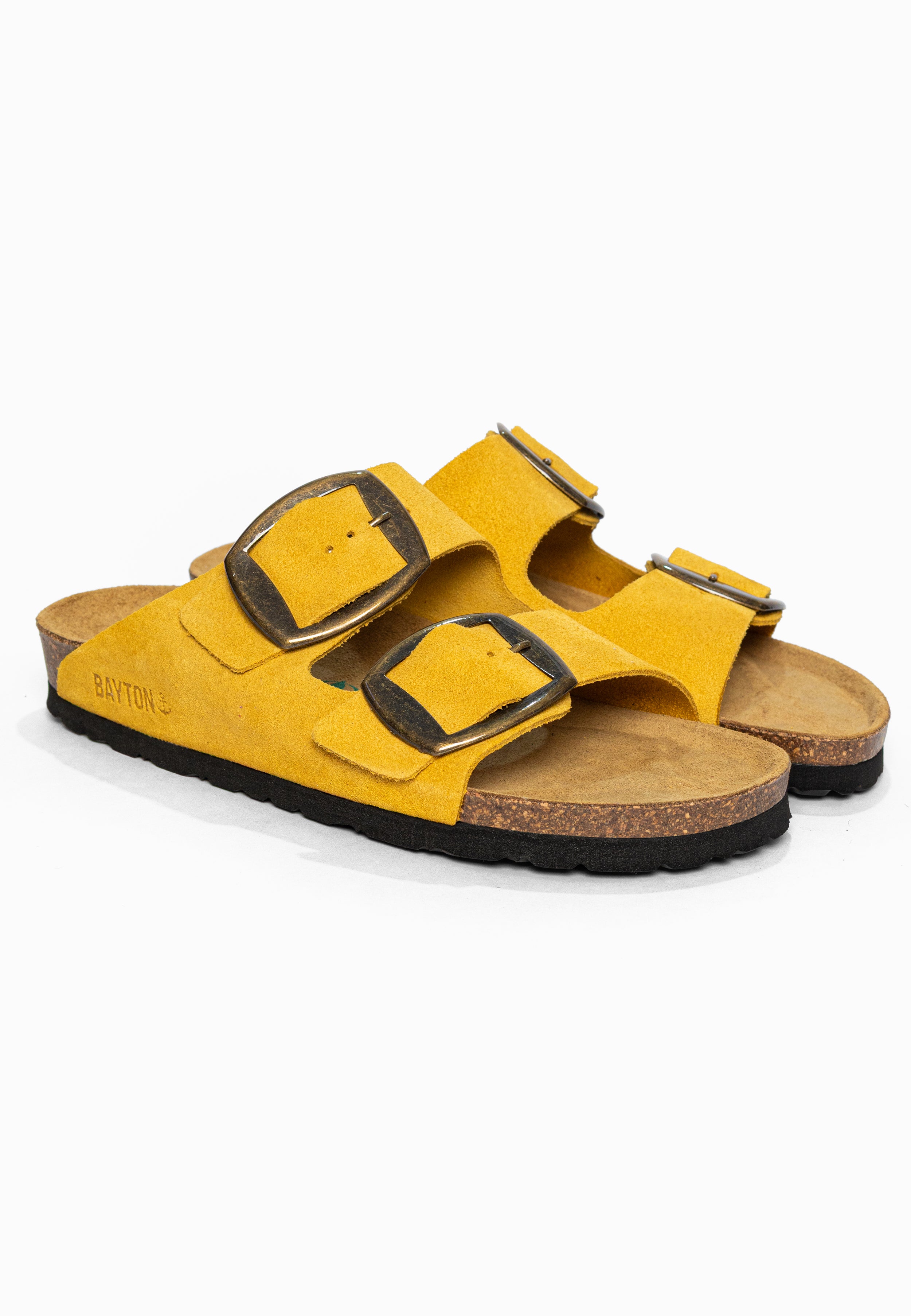 Sandales 2 Brides Alicante Jaune en Cuir Suédé Bayton pour Femme