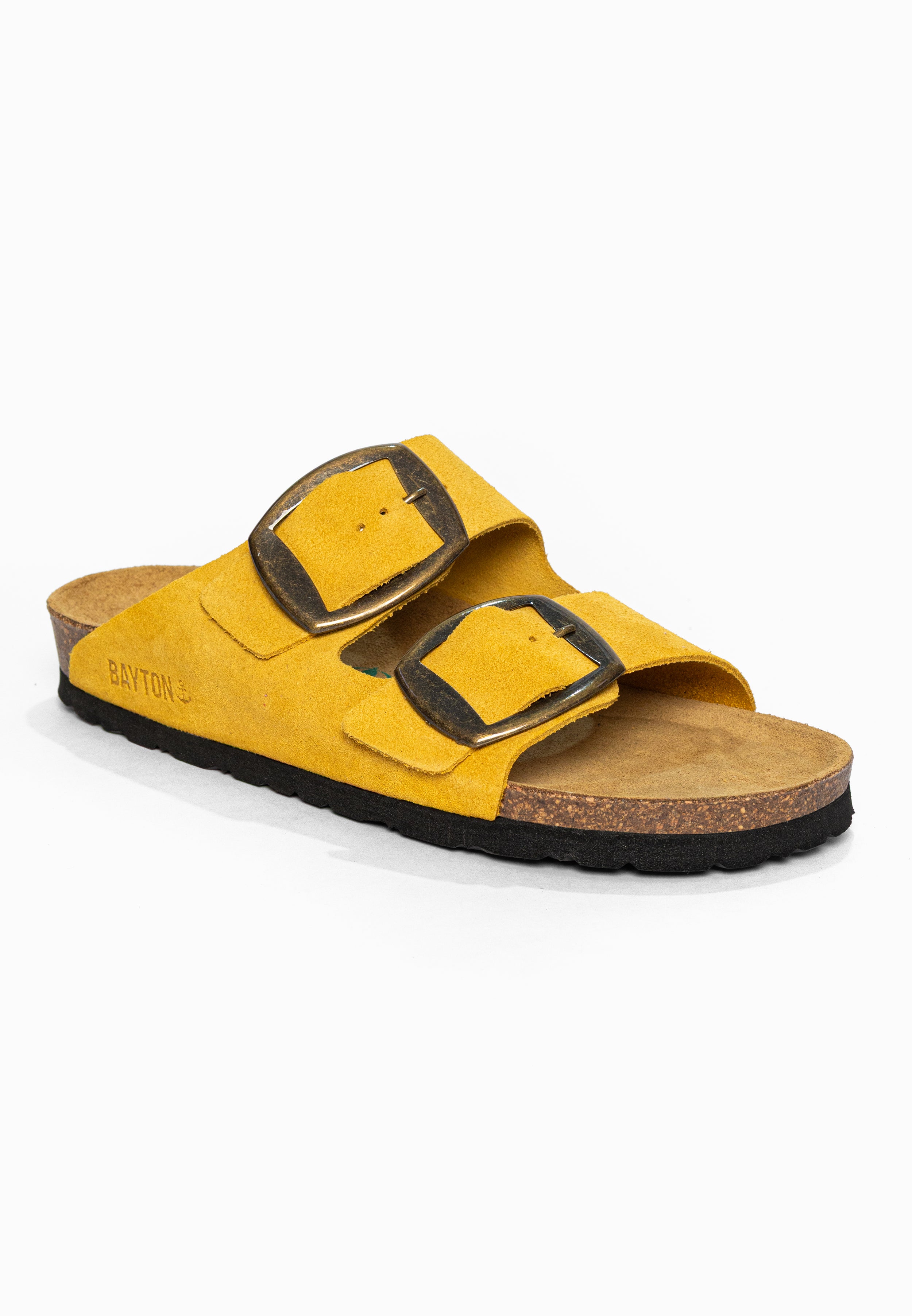 Sandales 2 Brides Alicante Jaune en Cuir Suédé Bayton pour Femme