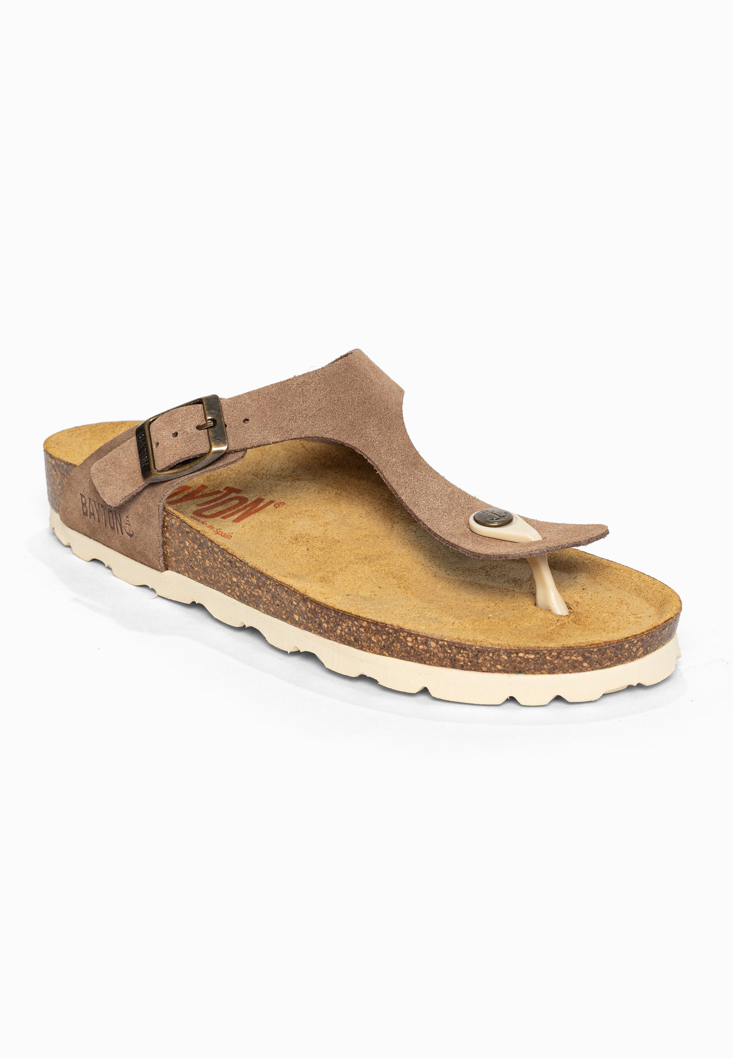 Sandales à Entre-doigts Mercure Beige foncé en Cuir Suédé Bayton pour Femme