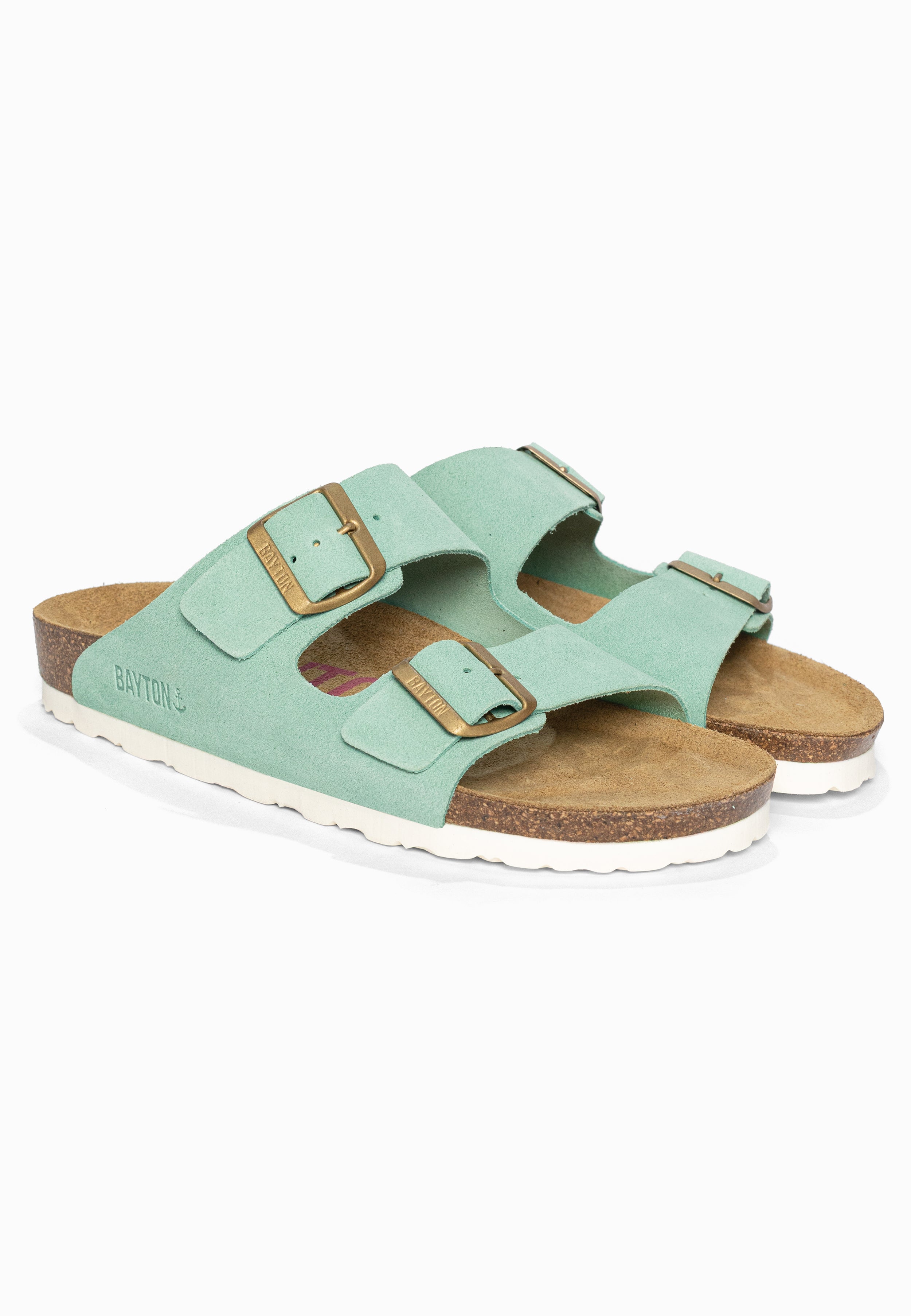 Sandales 2 Brides Atlas Turquoise en Cuir Suédé Bayton pour Femme