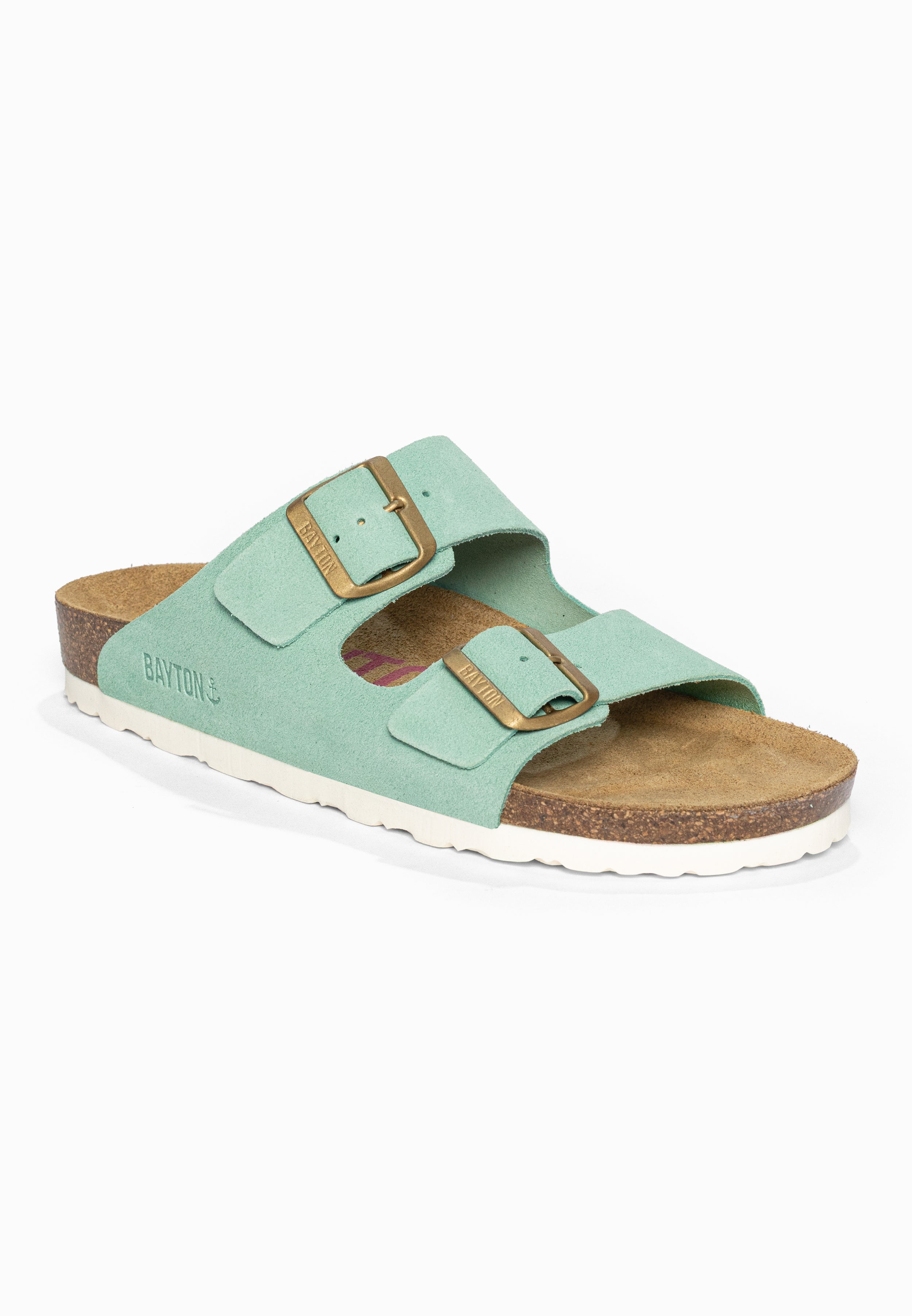 Sandales 2 Brides Atlas Turquoise en Cuir Suédé Bayton pour Femme