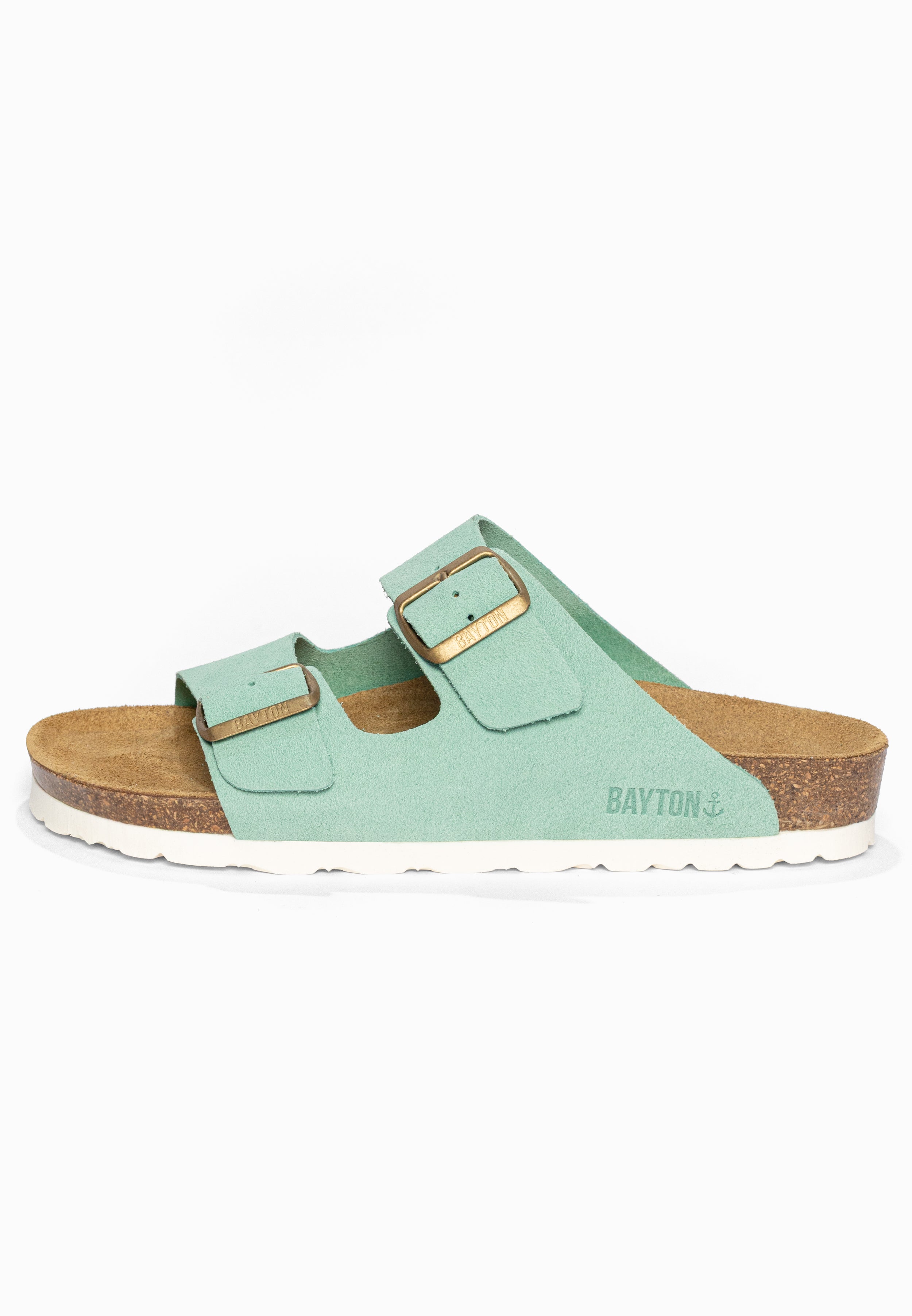 Sandales 2 Brides Atlas Turquoise en Cuir Suédé Bayton pour Femme