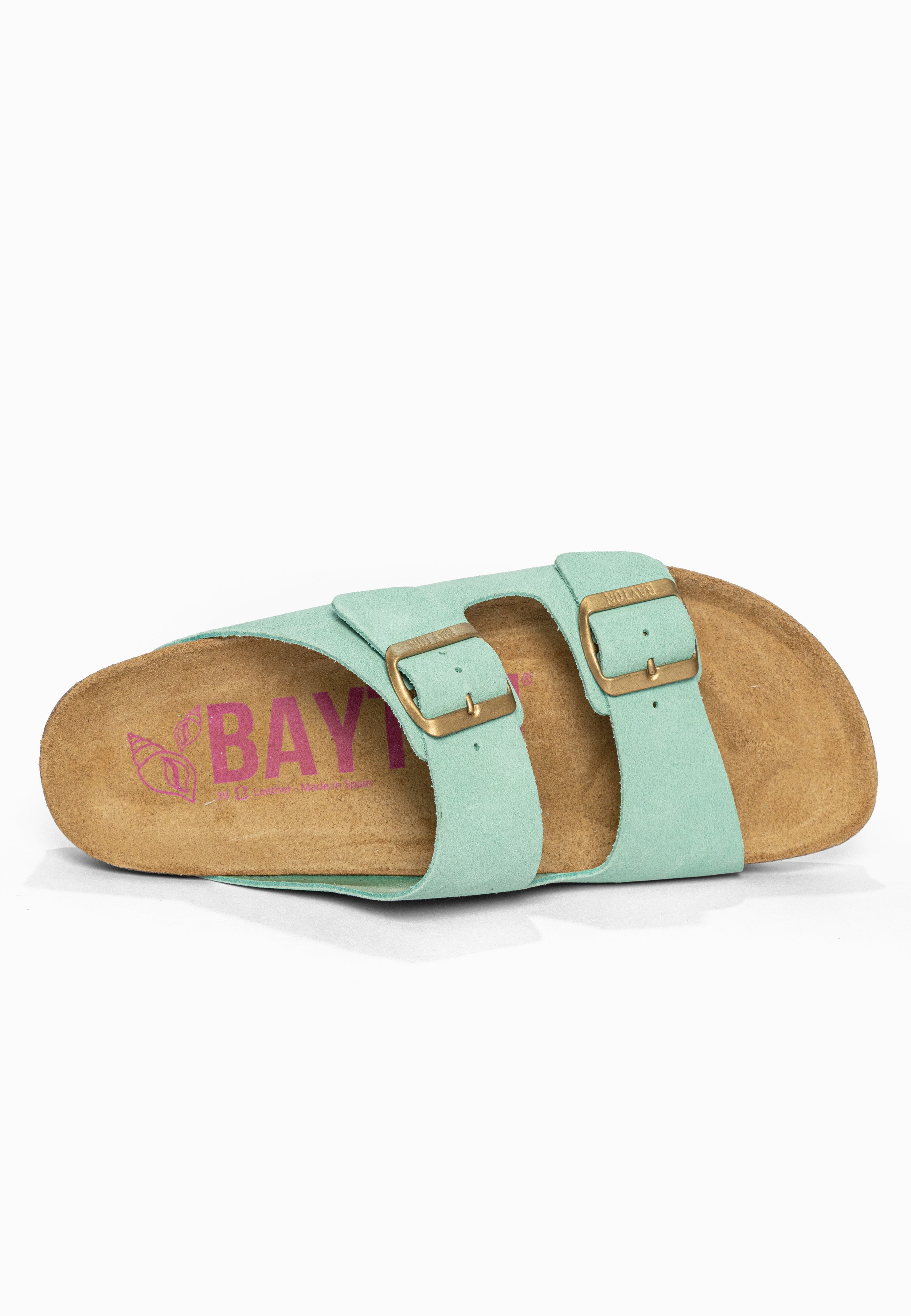 Sandales 2 Brides Atlas Turquoise en Cuir Suédé Bayton pour Femme