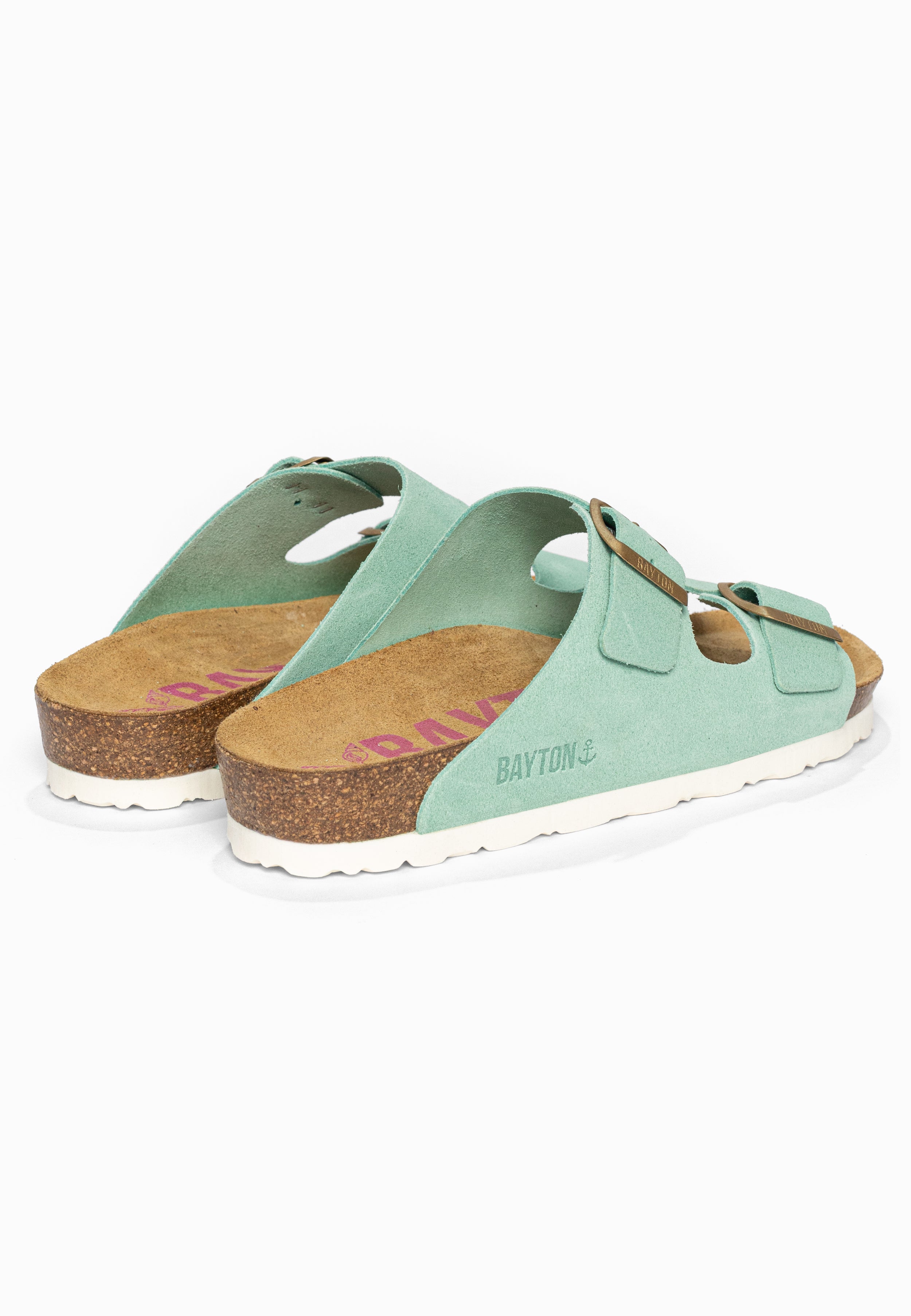 Sandales 2 Brides Atlas Turquoise en Cuir Suédé Bayton pour Femme