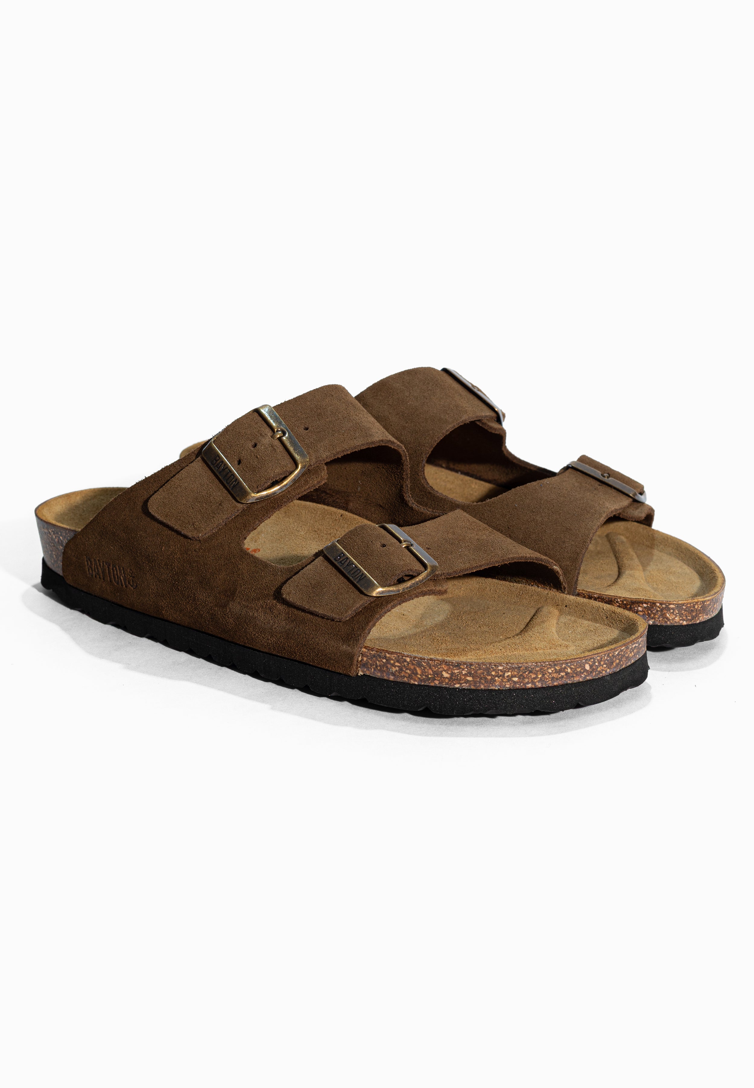 Sandales 2 Brides Atlas Marron en Cuir Suédé Bayton pour Homme