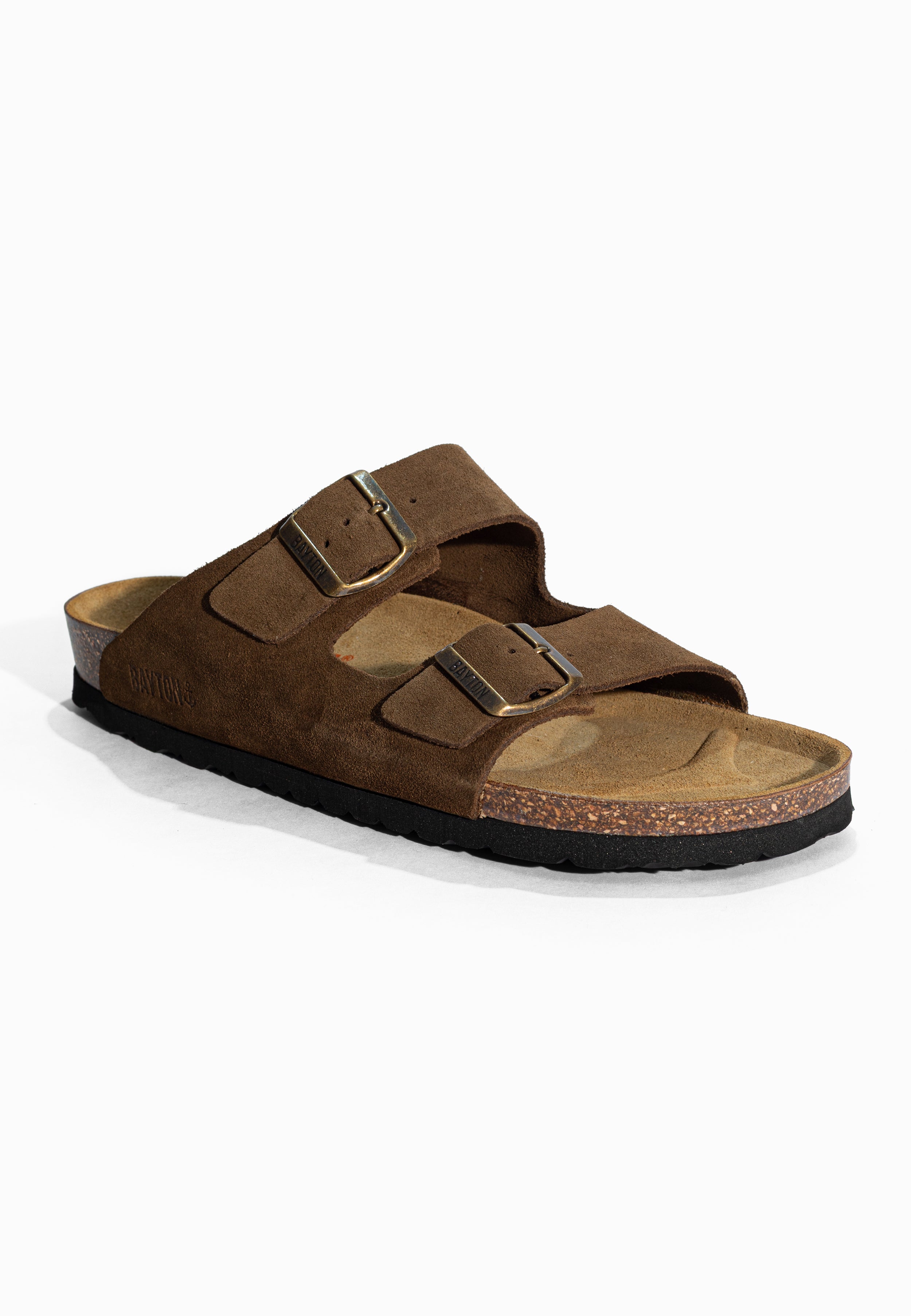 Sandales 2 Brides Atlas Marron en Cuir Suédé Bayton pour Homme