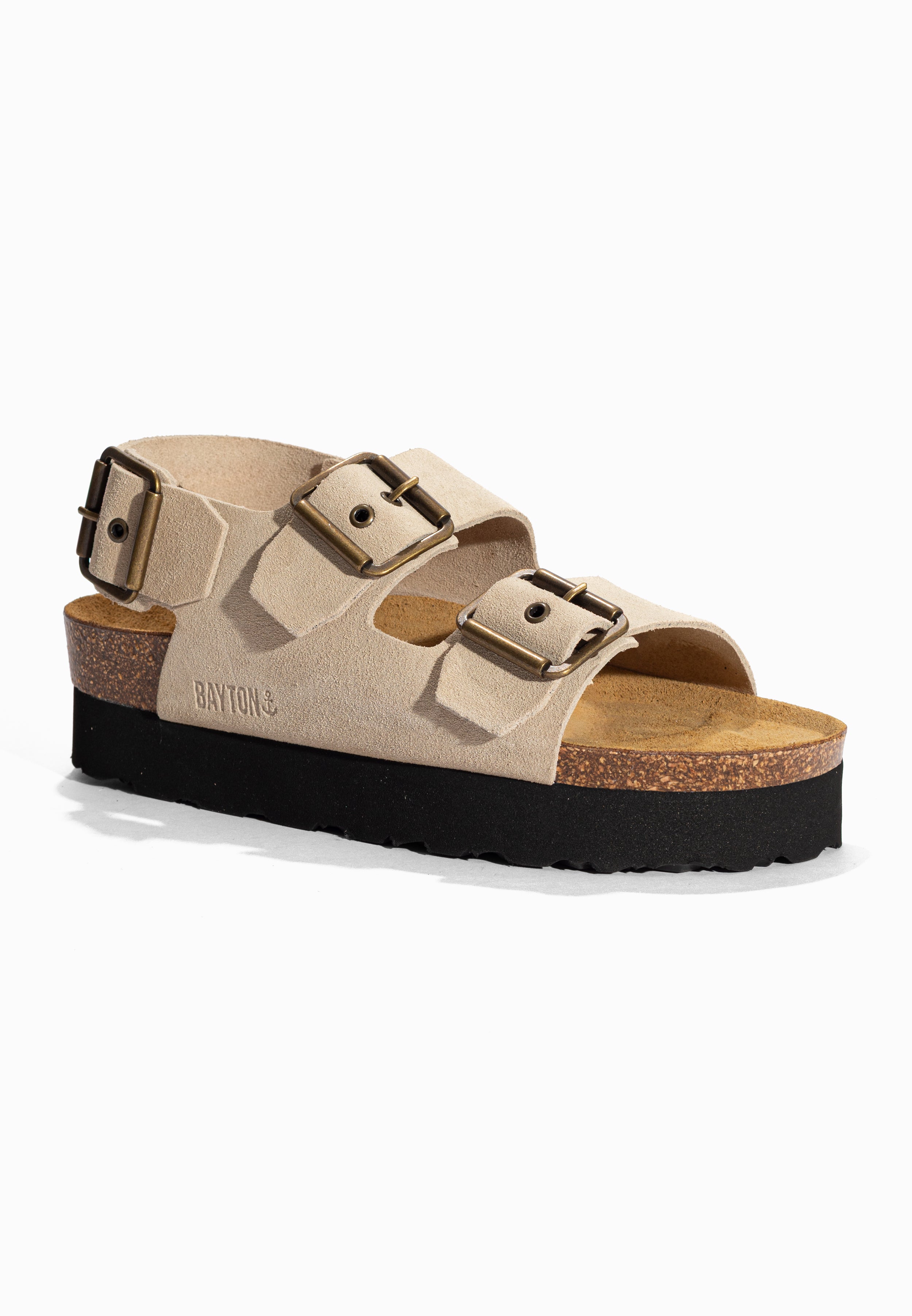 Sandales à Plateforme Rosa Beige en Cuir Suédé Bayton pour Femme