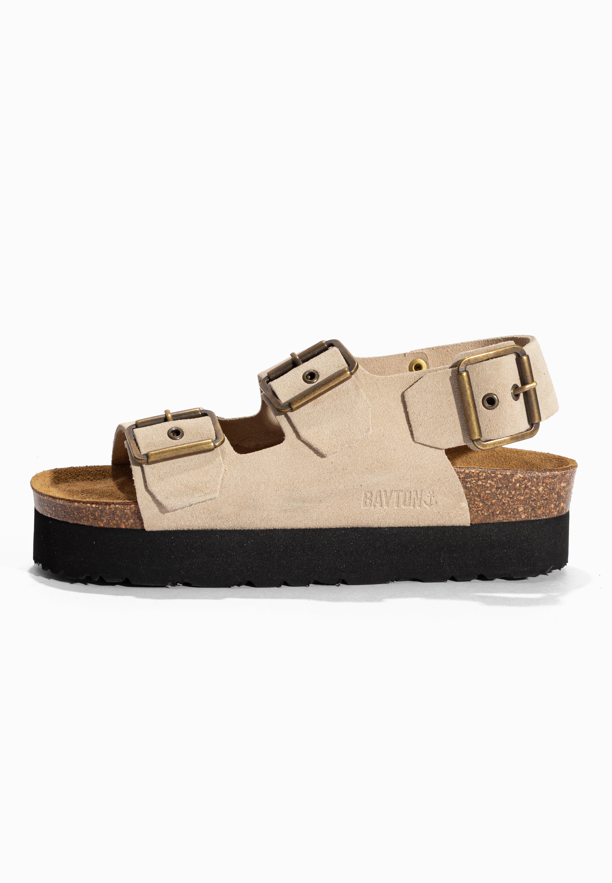 Sandales à Plateforme Rosa Beige en Cuir Suédé Bayton pour Femme