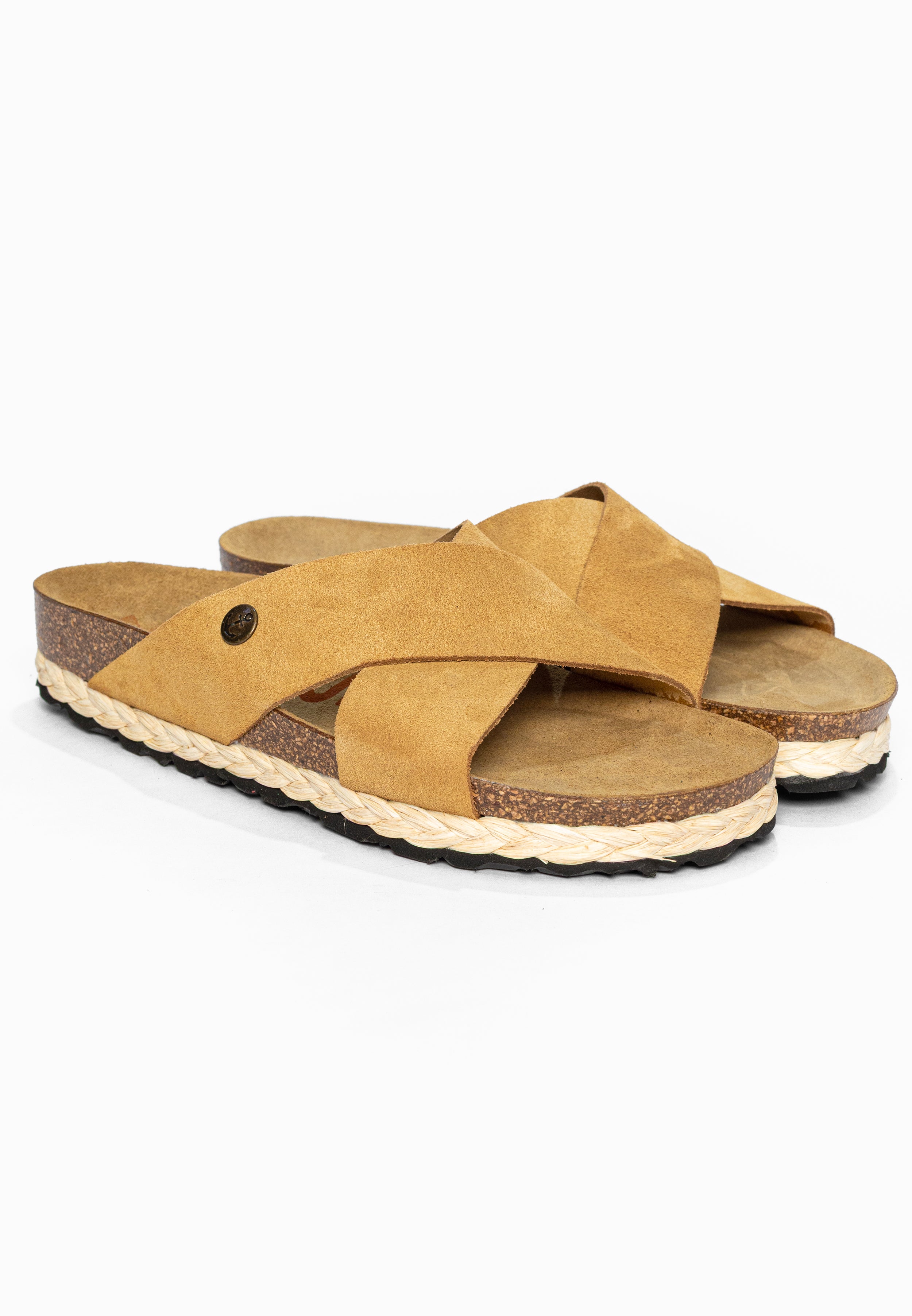 Sandales 2 Brides Burgos Camel en Cuir Suédé Bayton pour Femme