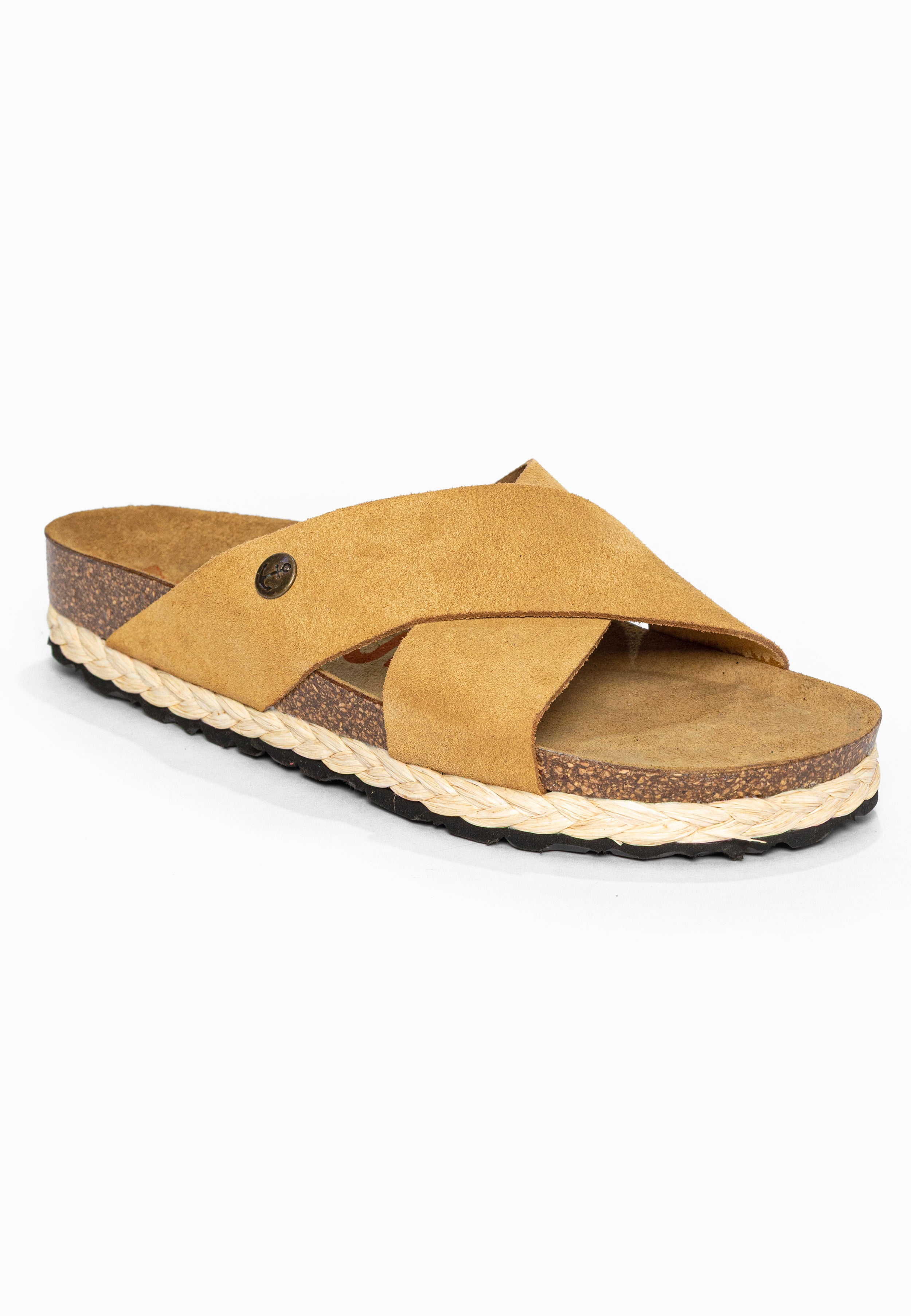 Sandales 2 Brides Burgos Camel en Cuir Suédé Bayton pour Femme