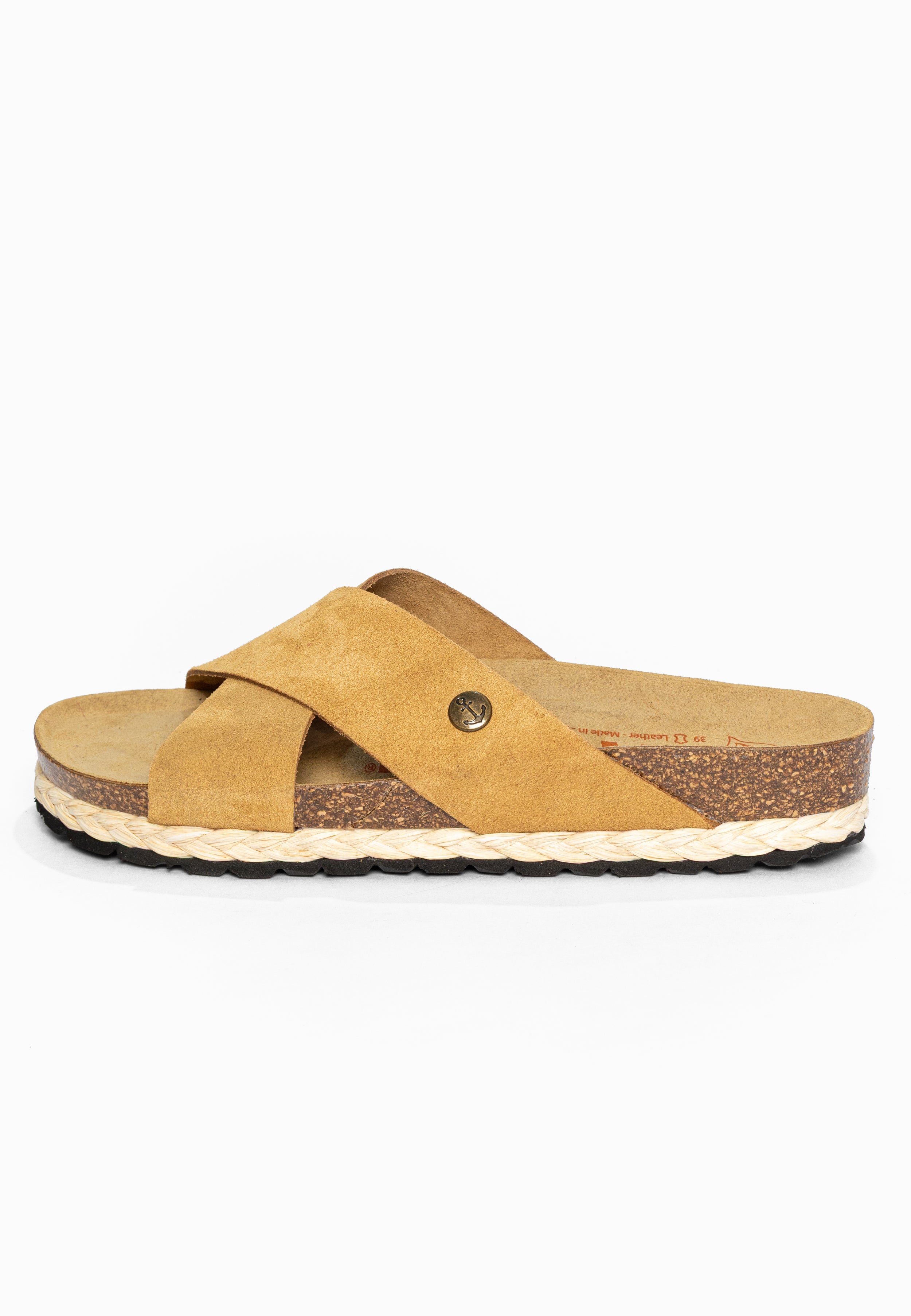 Sandales 2 Brides Burgos Camel en Cuir Suédé Bayton pour Femme