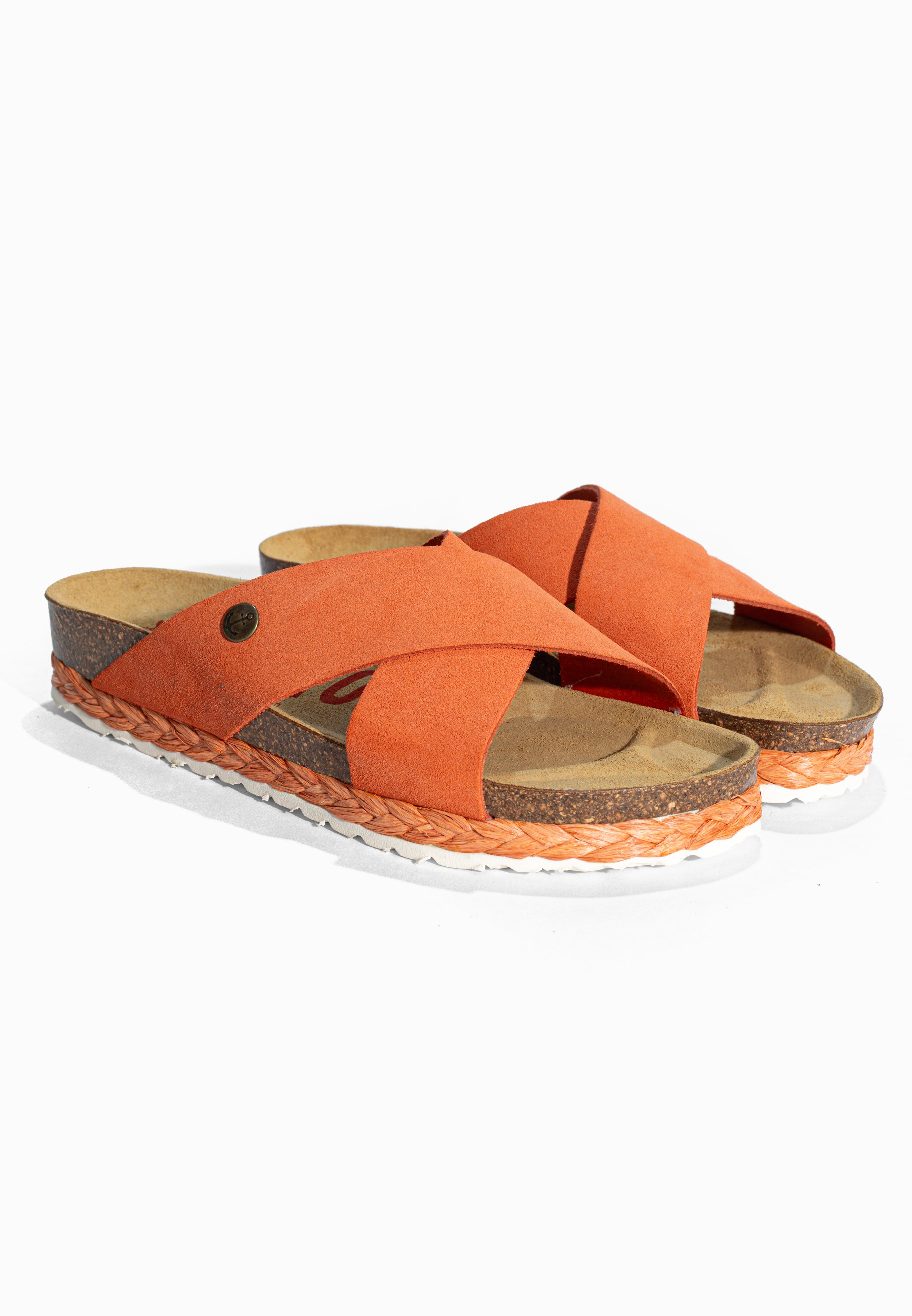 Sandales 2 Brides Burgos Orange en Cuir Suédé Bayton pour Femme