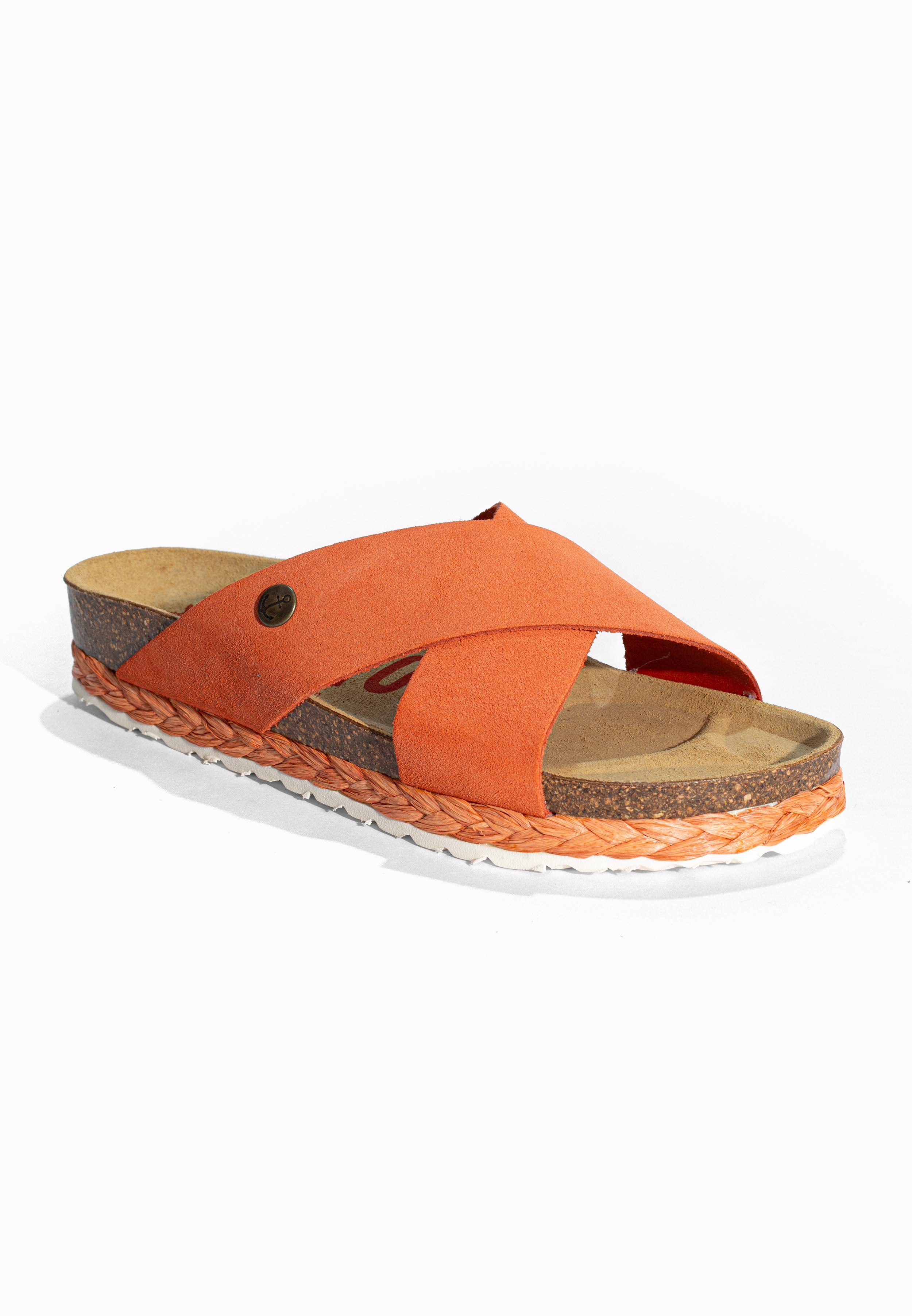Sandales 2 Brides Burgos Orange en Cuir Suédé Bayton pour Femme