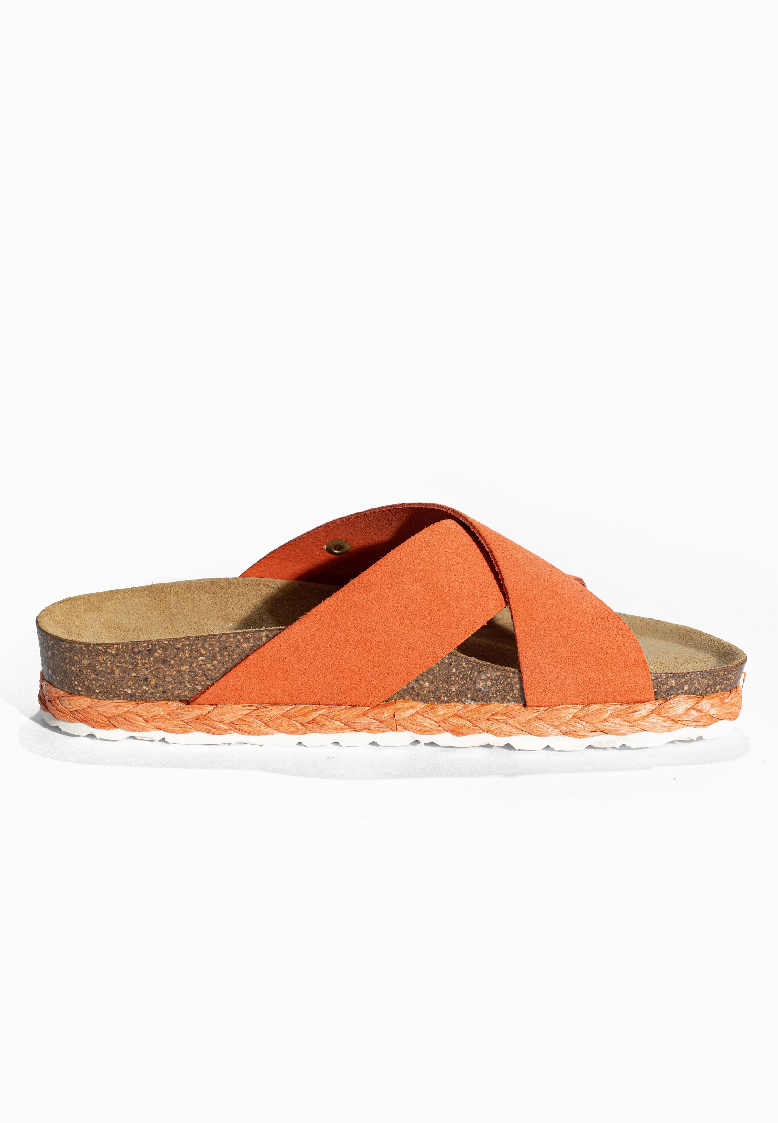 Sandales 2 Brides Burgos Orange en Cuir Suédé Bayton pour Femme