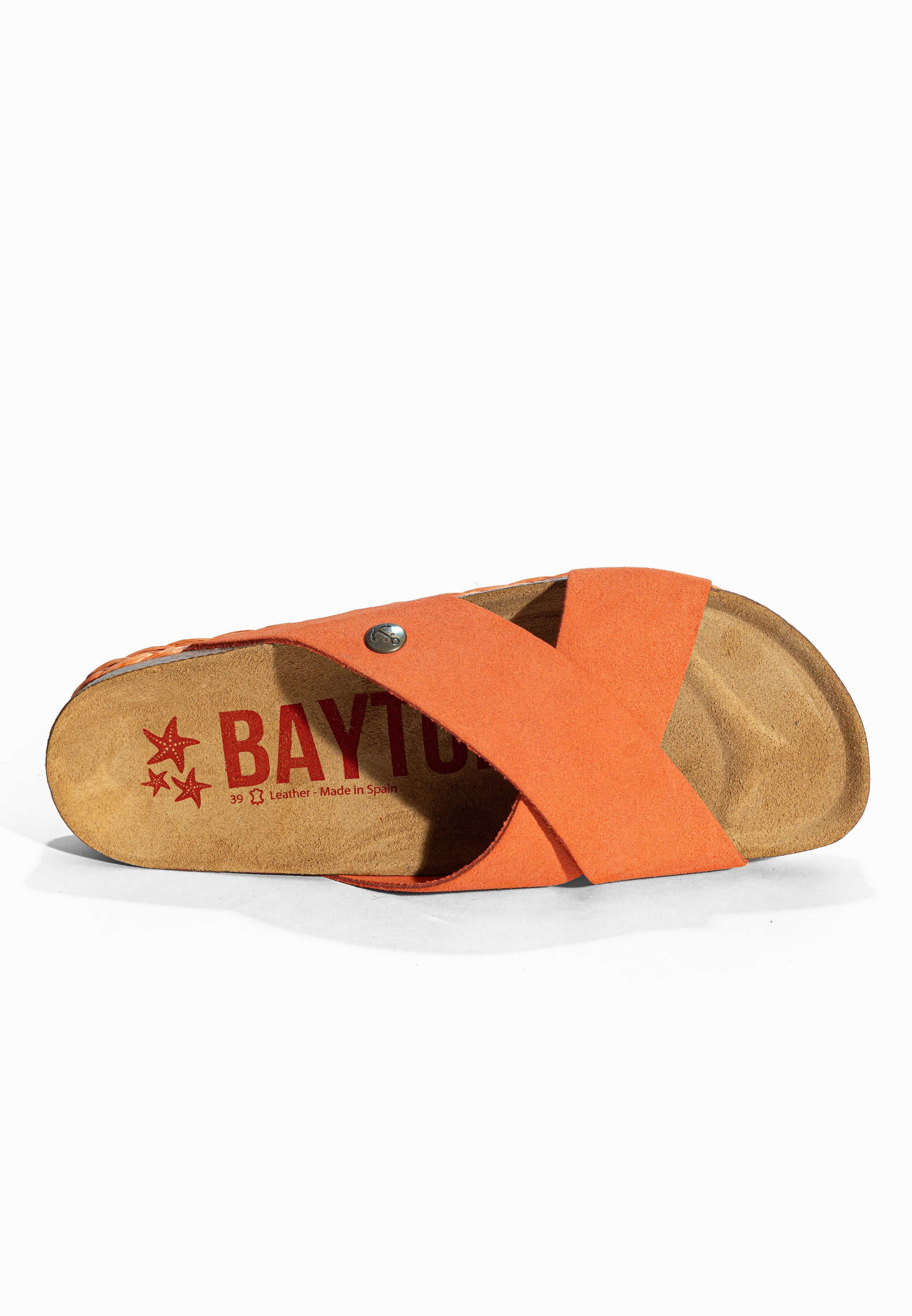 Sandales 2 Brides Burgos Orange en Cuir Suédé Bayton pour Femme