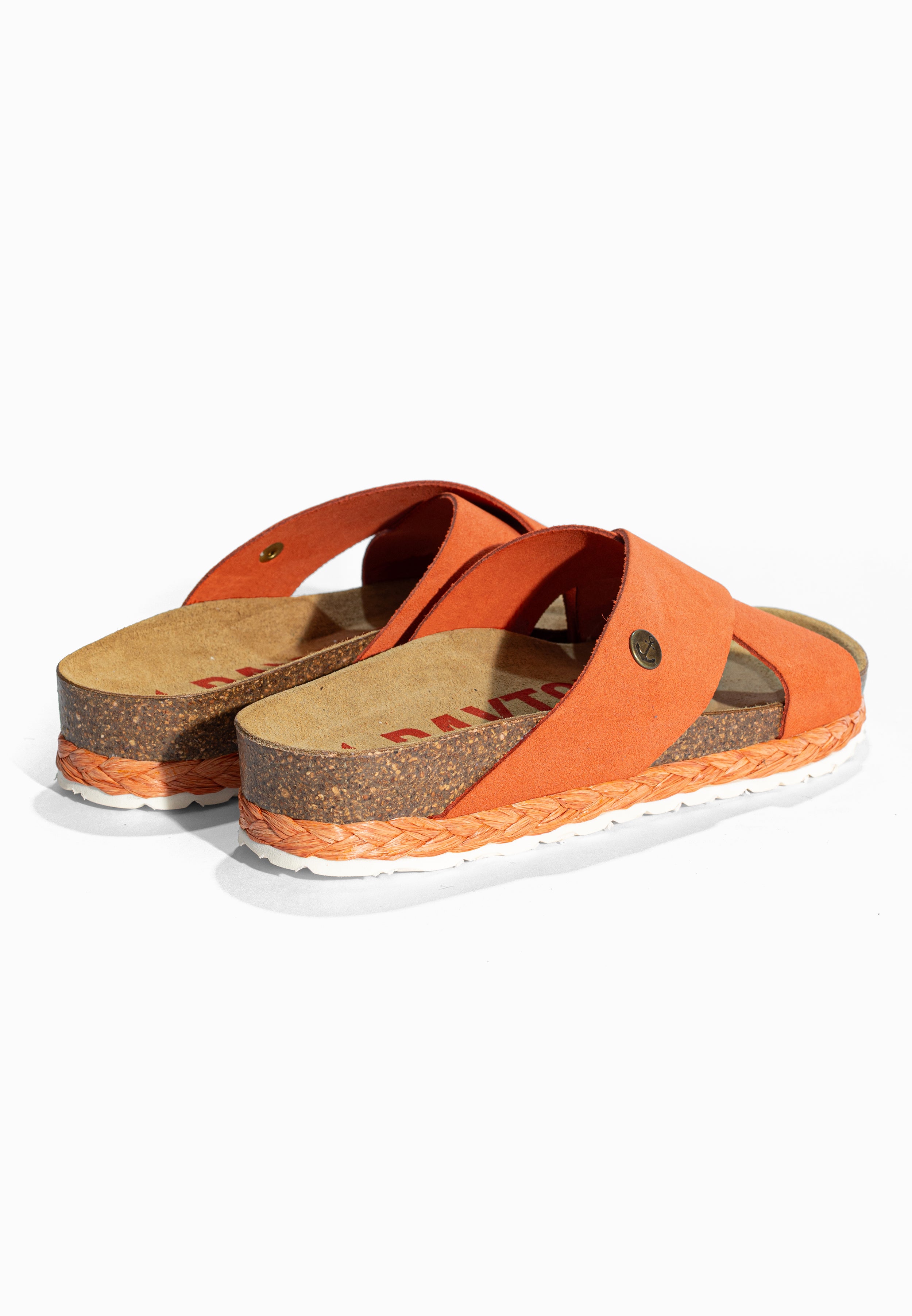 Sandales 2 Brides Burgos Orange en Cuir Suédé Bayton pour Femme