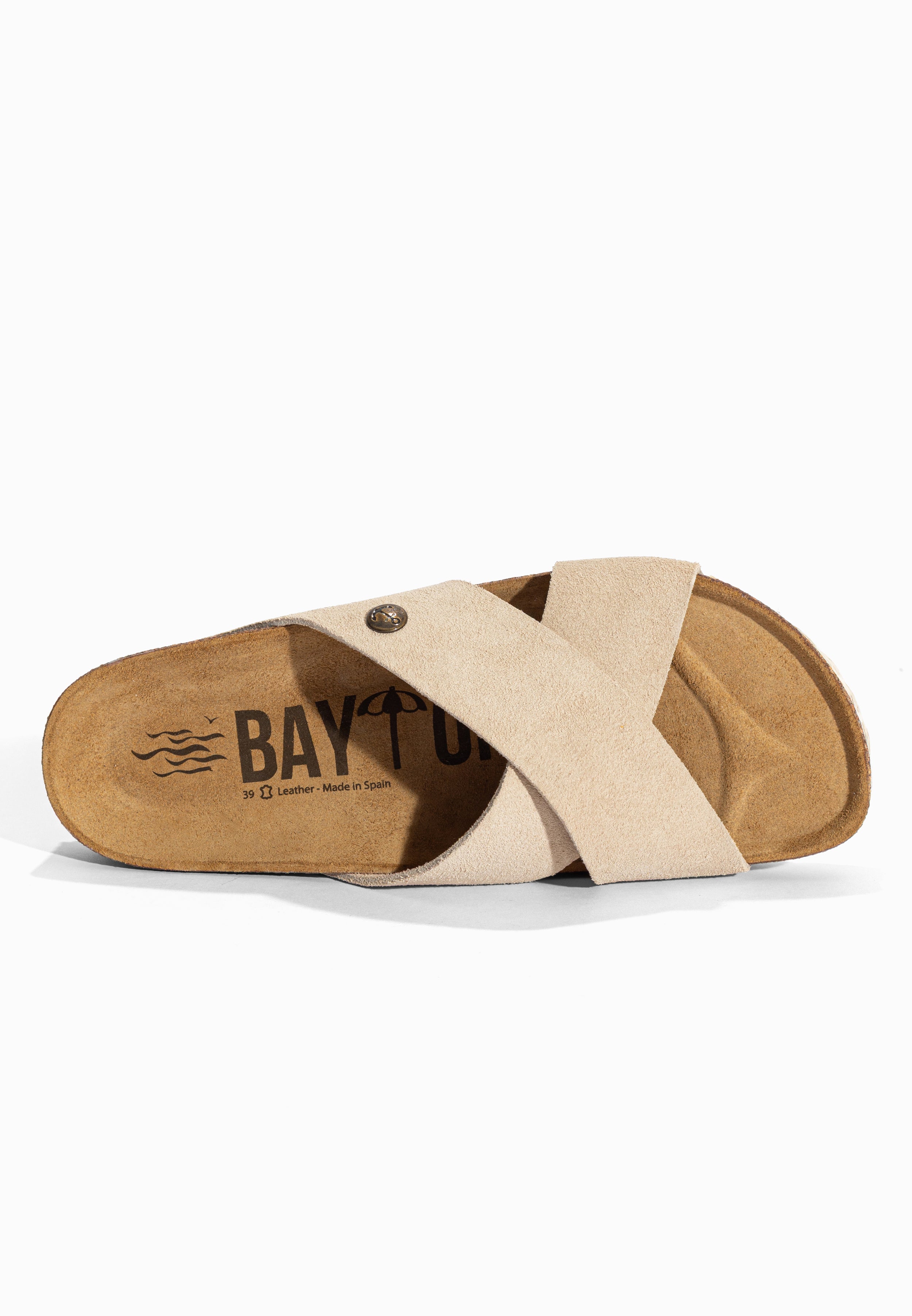 Sandales 2 Brides Burgos Beige en Cuir Suédé Bayton pour Femme