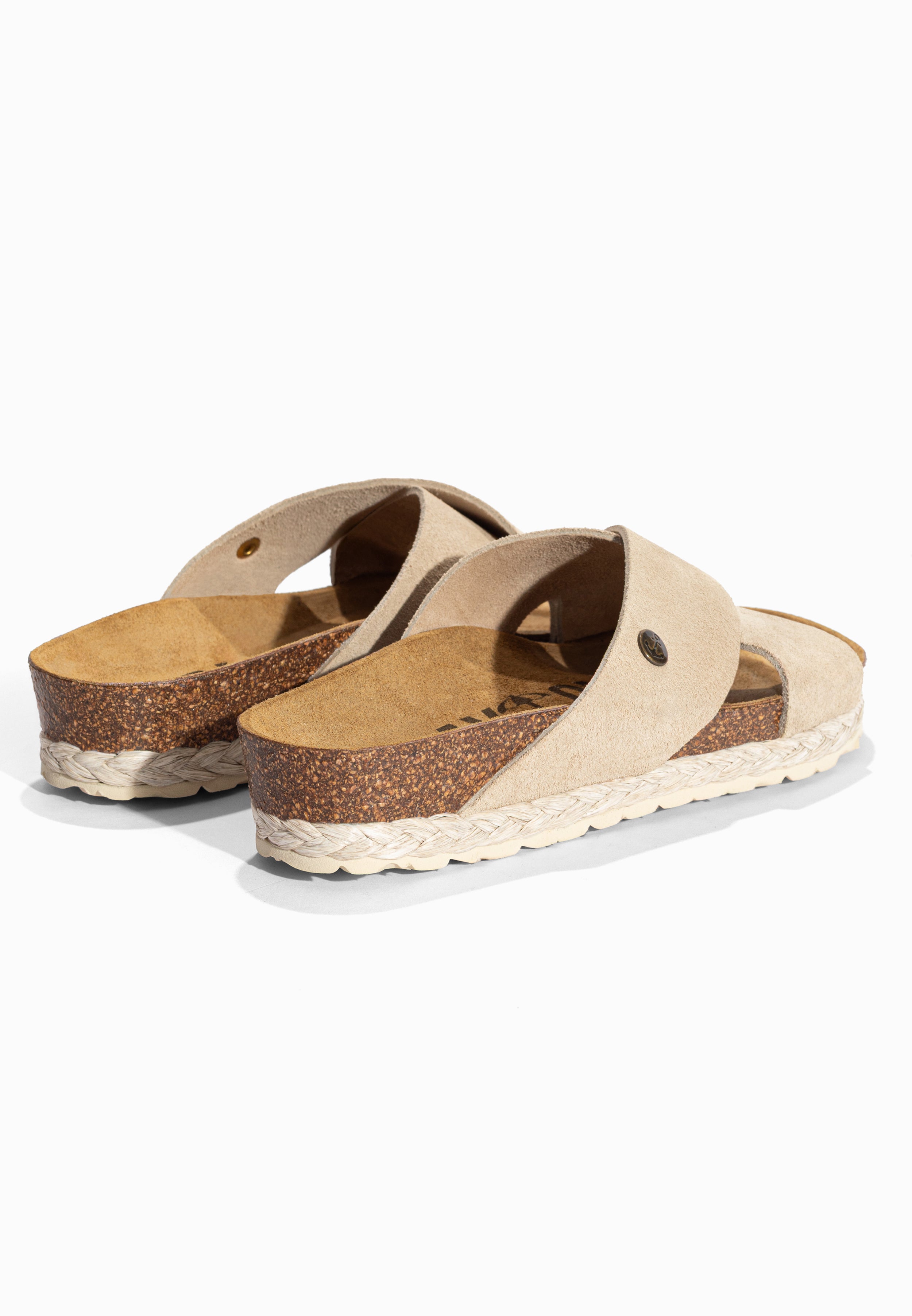 Sandales 2 Brides Burgos Beige en Cuir Suédé Bayton pour Femme