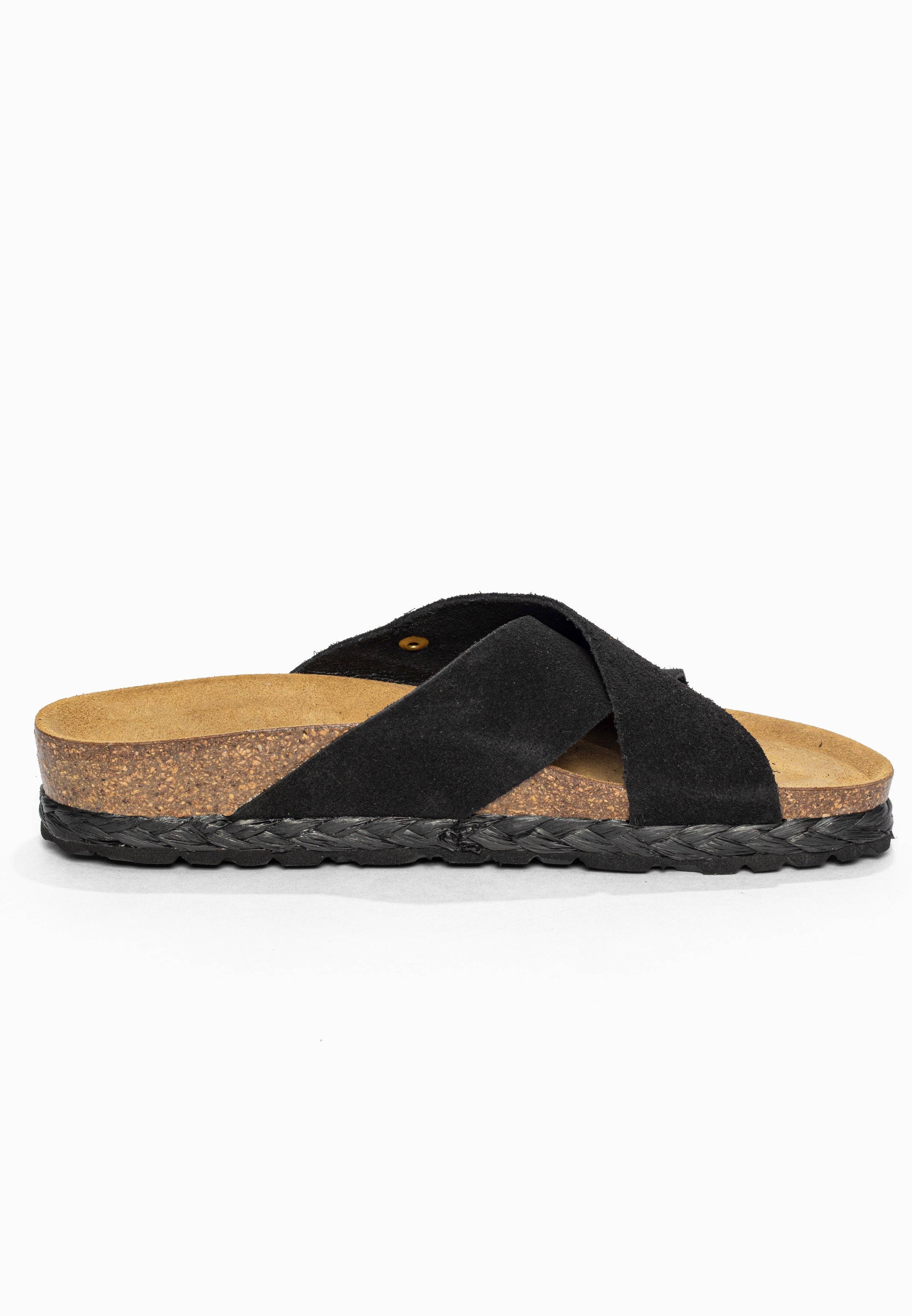 Sandales 2 Brides Burgos Noir en Cuir Suédé Bayton pour Femme