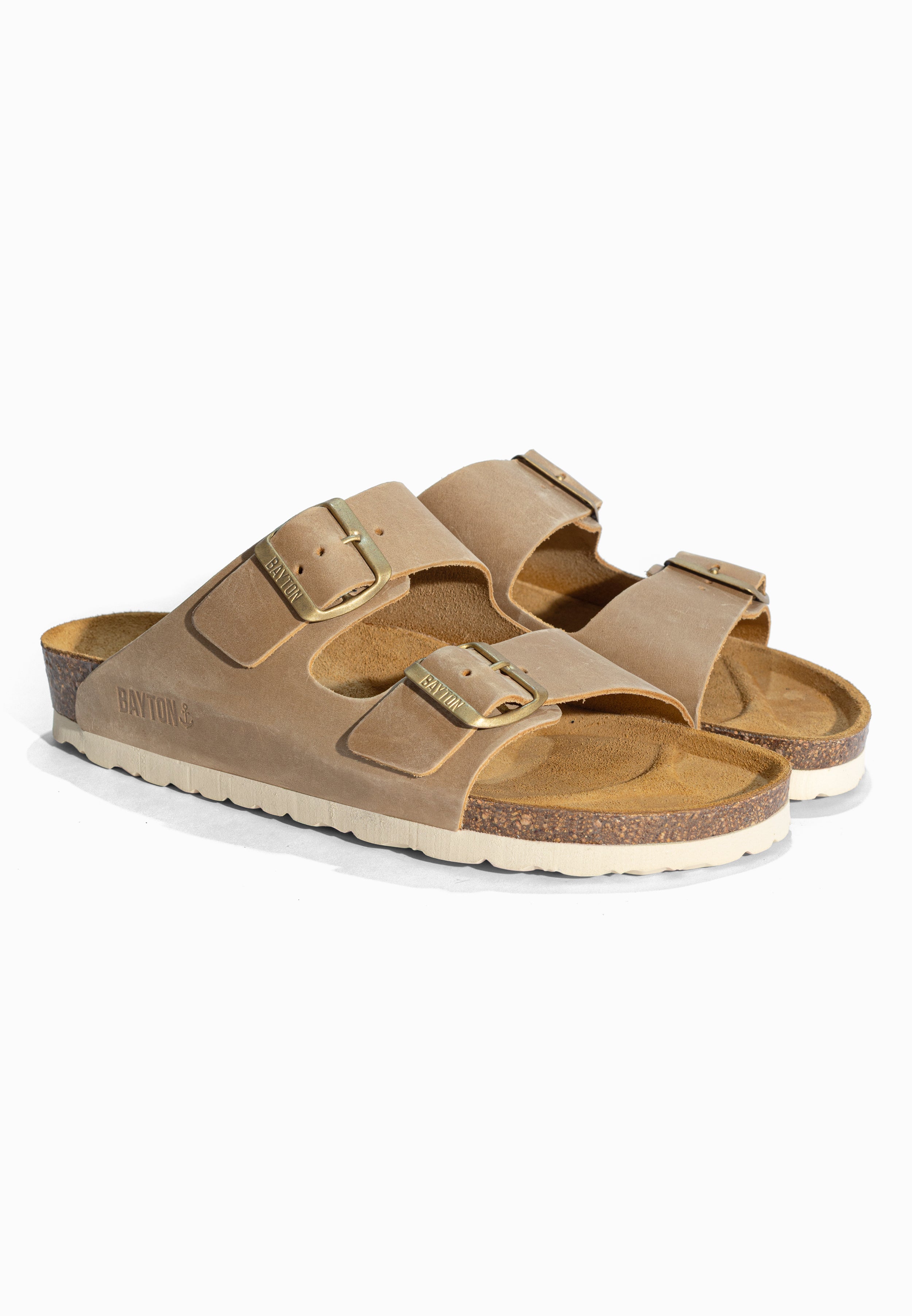 Sandales 2 Brides Atlas Beige foncé en Cuir Bayton pour Femme