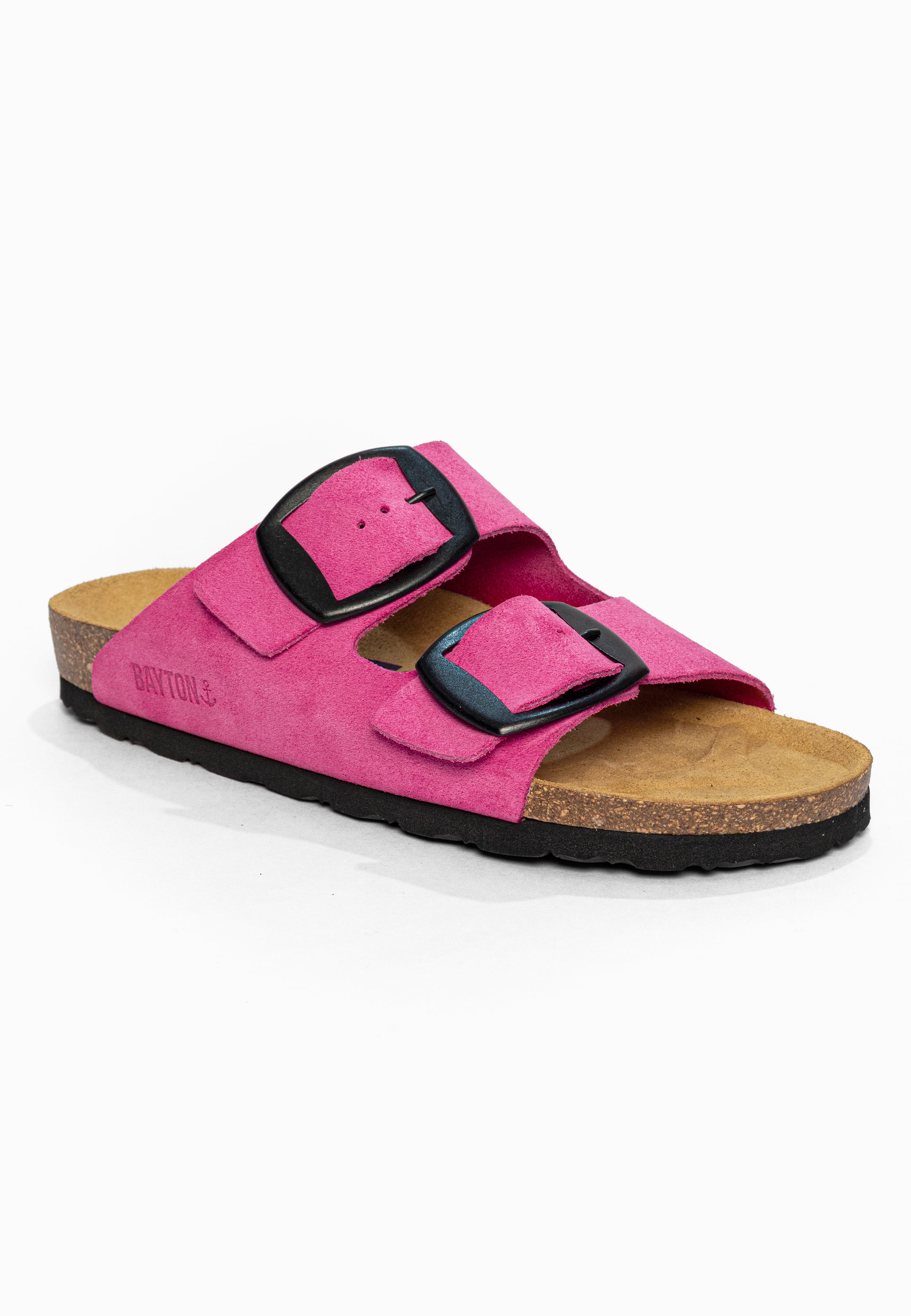 Sandales 2 Brides Alicante Rose en Cuir Suédé Bayton pour Femme