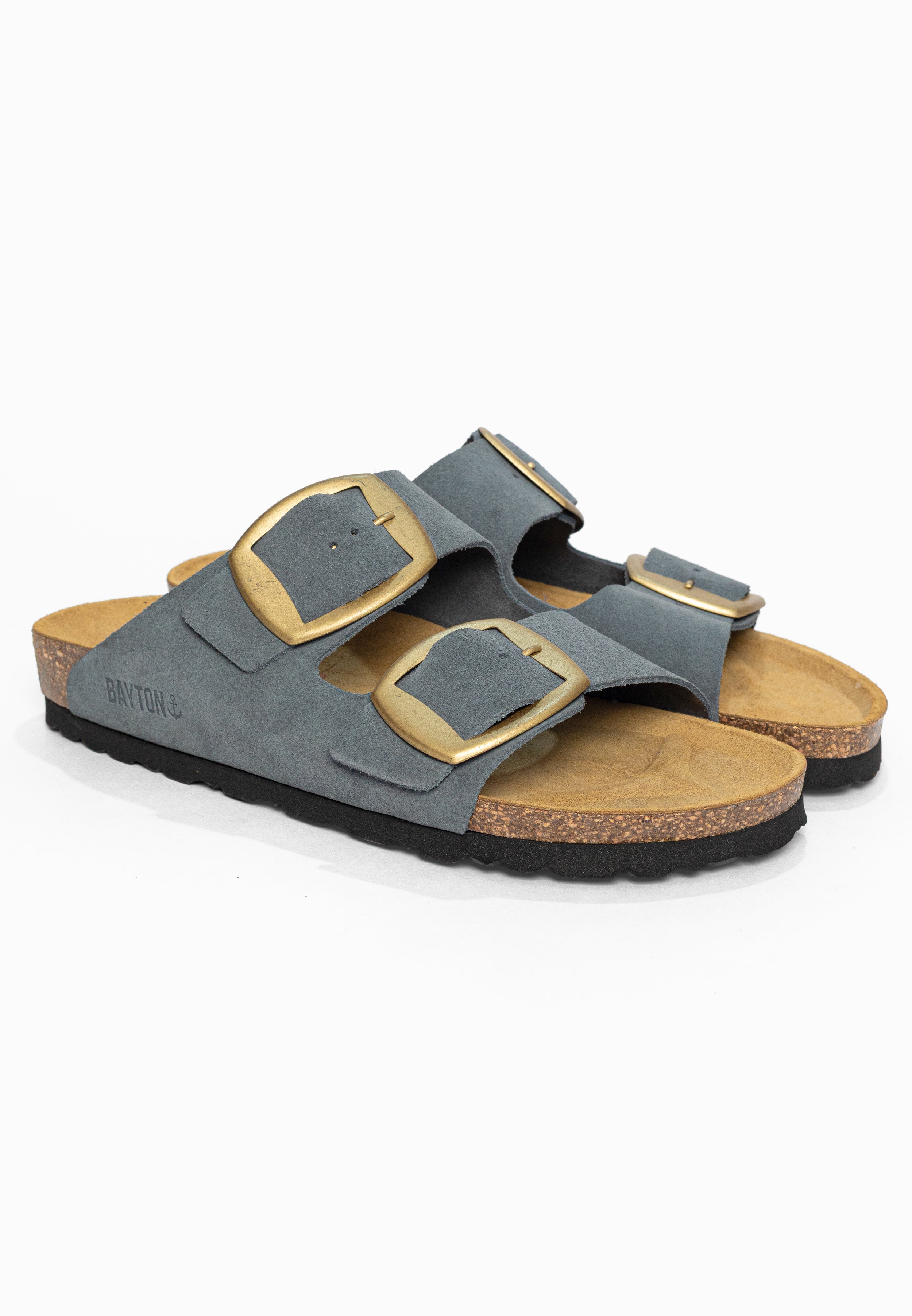 Sandales 2 Brides Alicante Gris en Cuir Suédé Bayton pour Femme