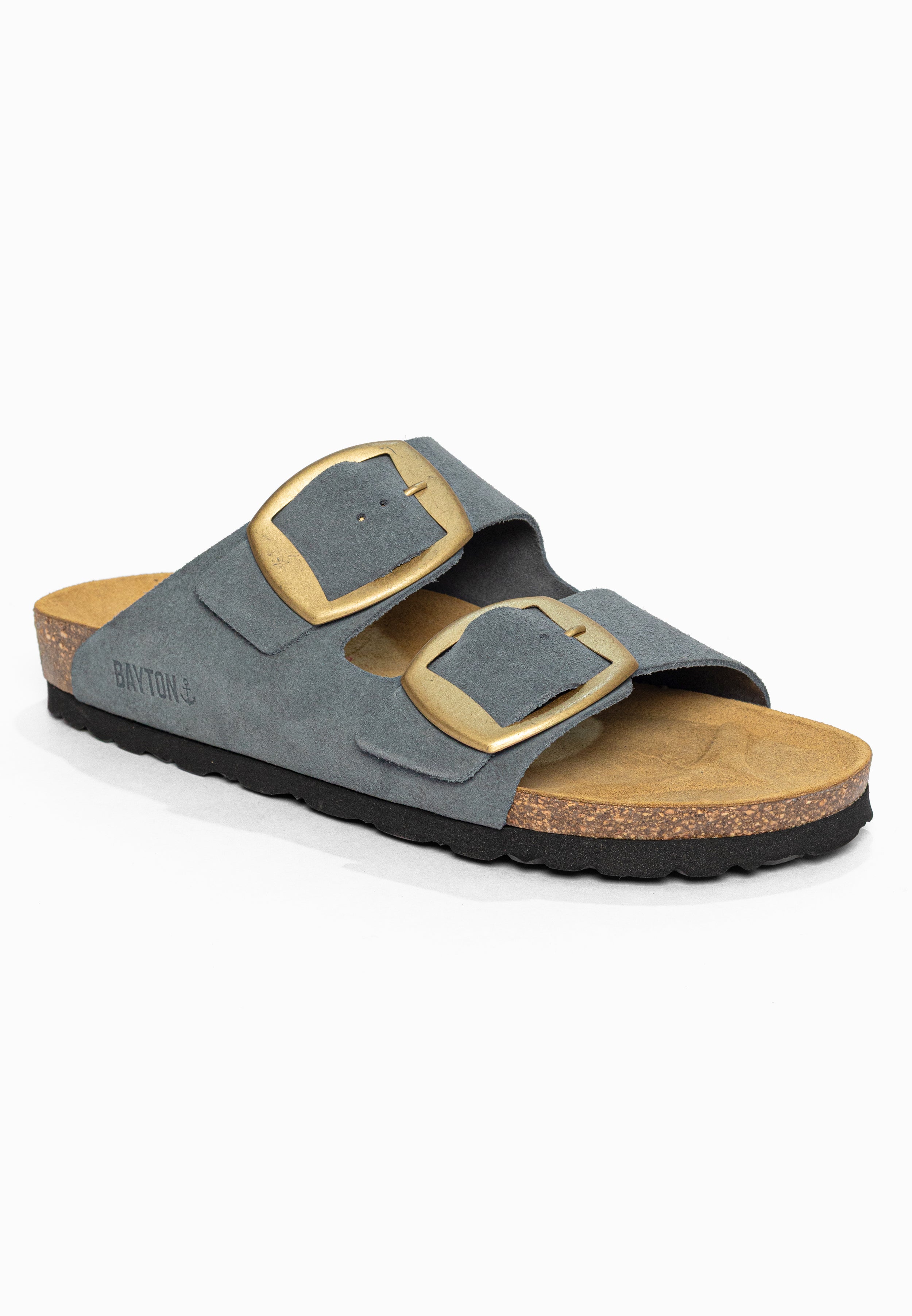Sandales 2 Brides Alicante Gris en Cuir Suédé Bayton pour Femme