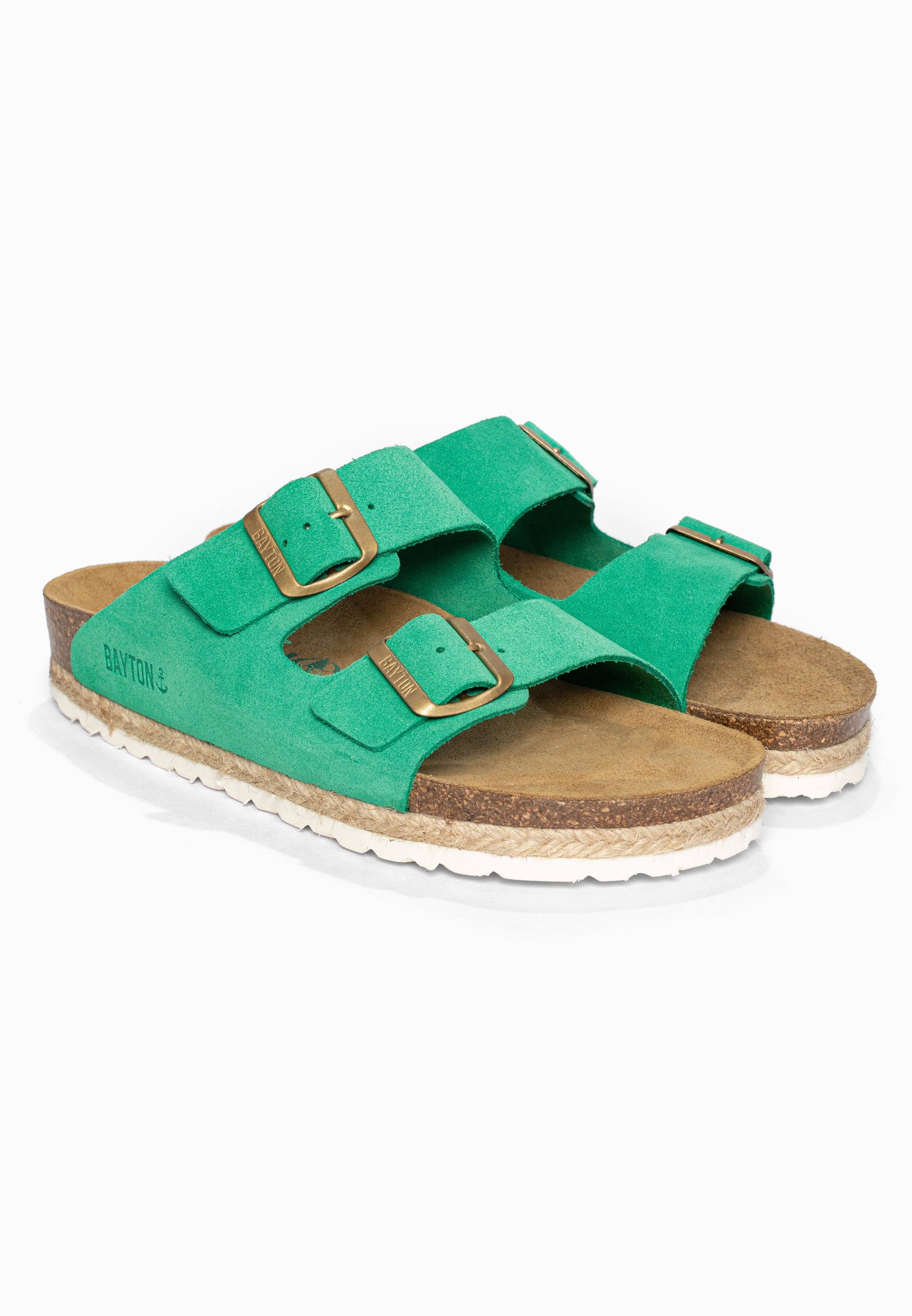 Sandales 2 Brides Benalla Vert en Cuir Suédé Bayton pour Femme