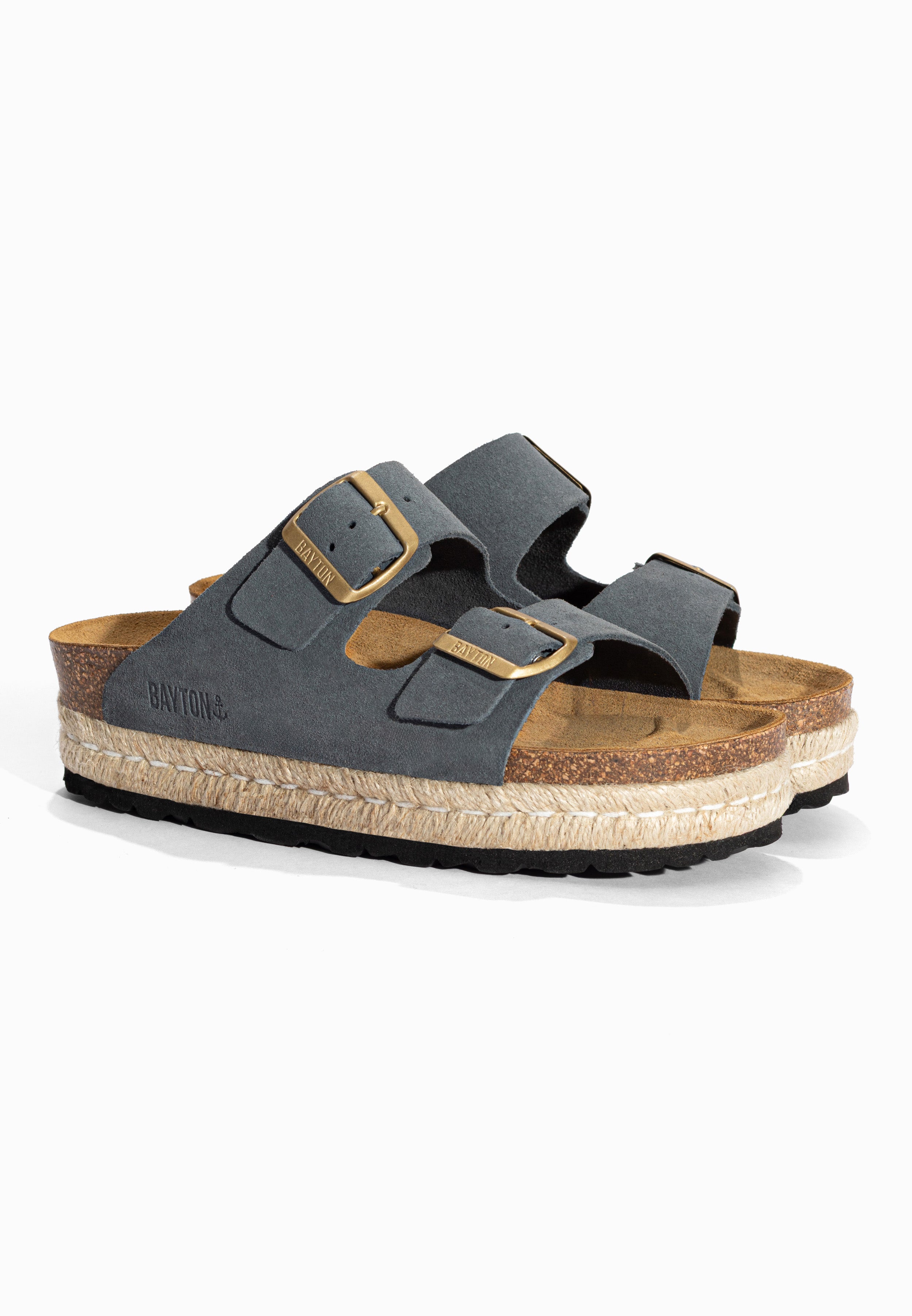 Sandales à Plateforme Alcee Gris en Cuir Suédé Bayton pour Femme