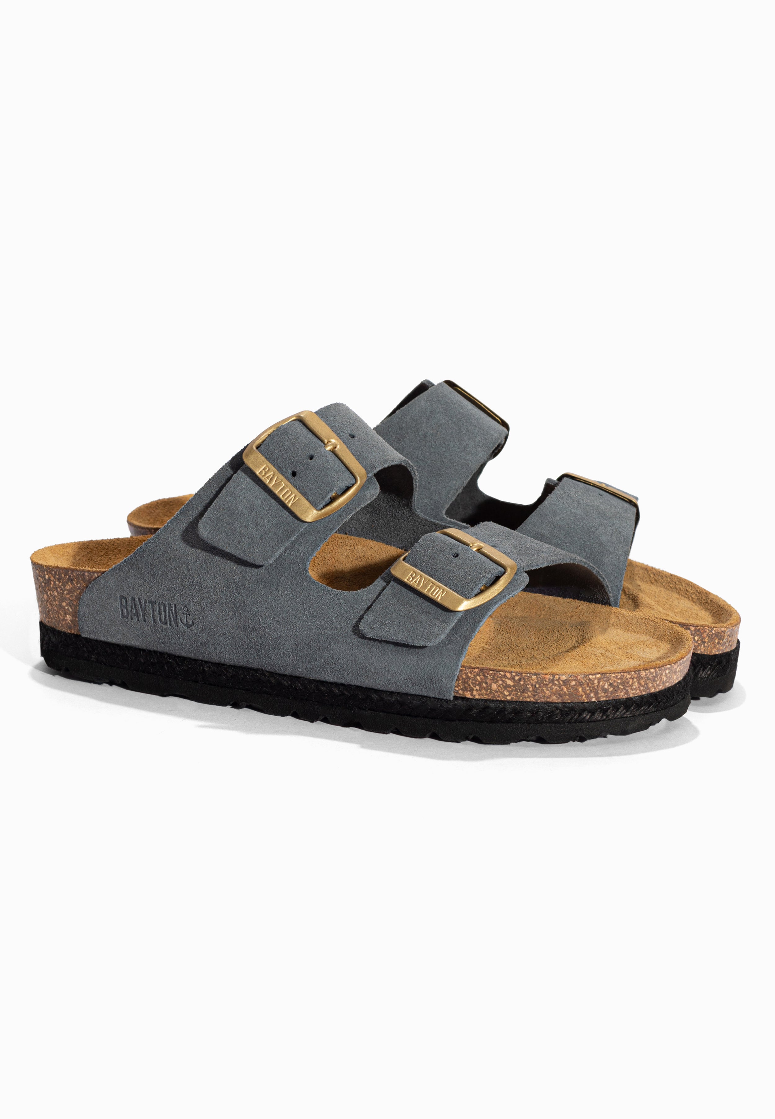 Sandales 2 Brides Benalla Gris en Cuir Suédé Bayton pour Femme