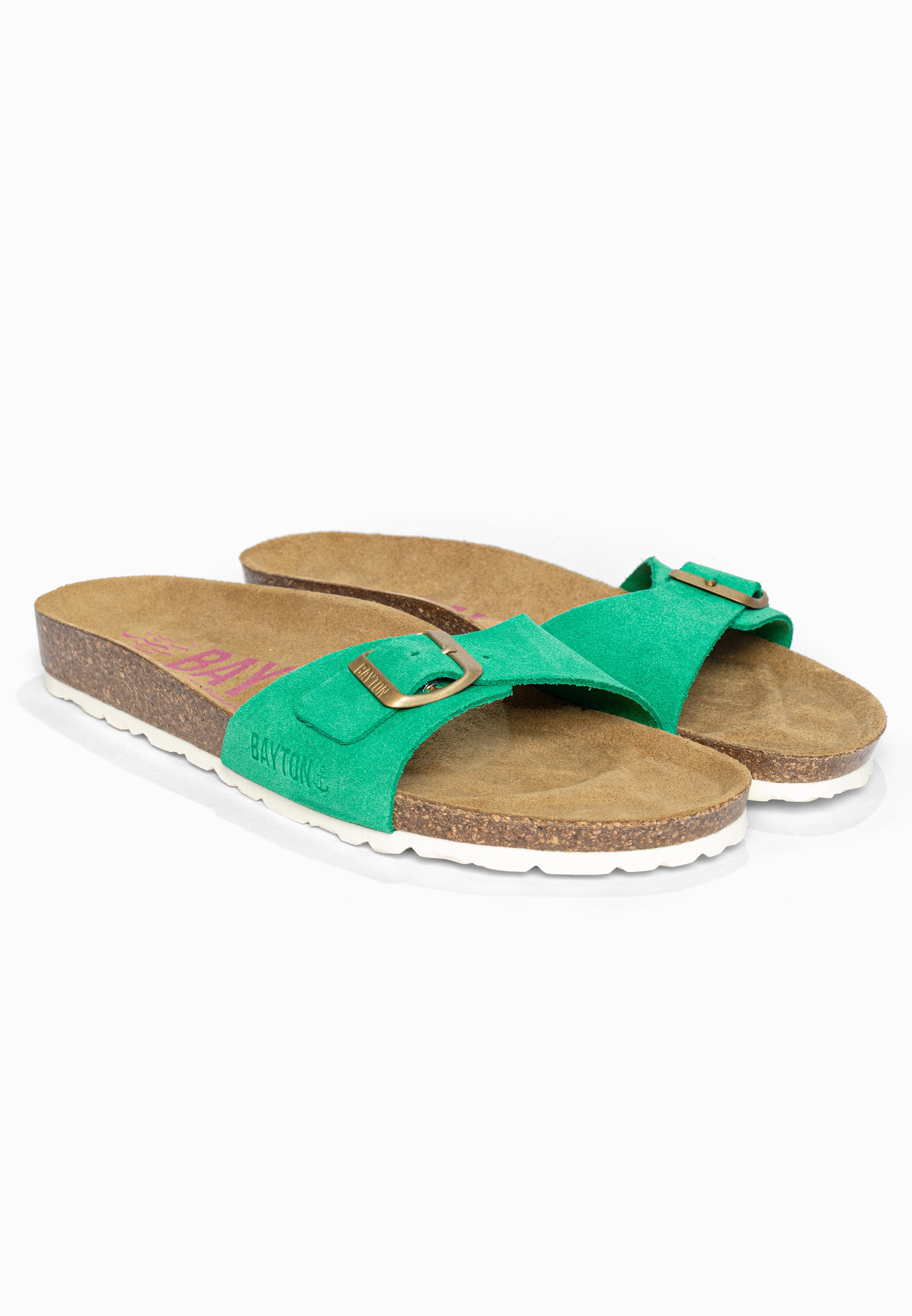 Sandales 1 Bride Zephyr Vert en Cuir Suédé Bayton pour Femme