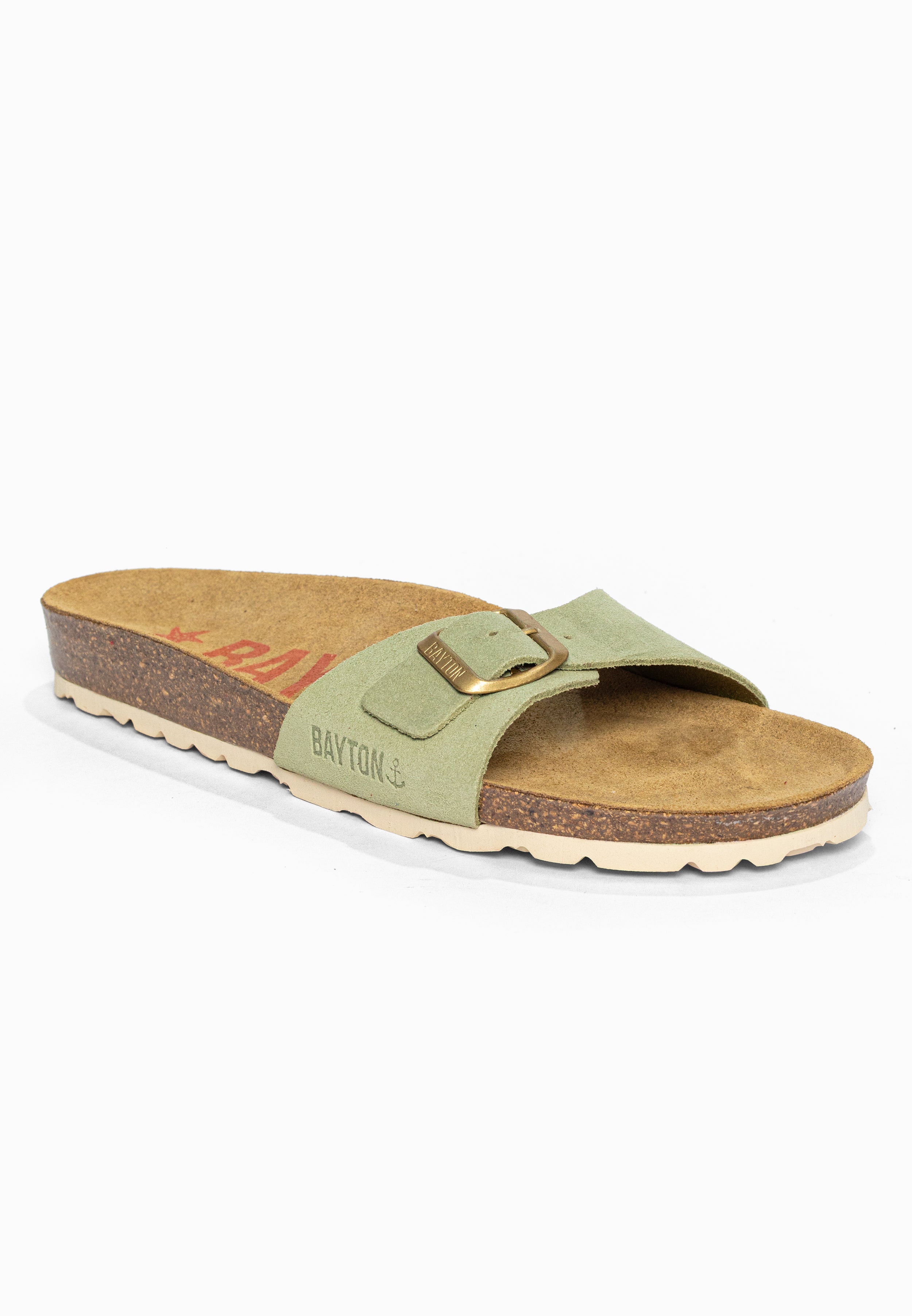 Sandales 1 Bride Zephyr Vert en Cuir Suédé Bayton pour Femme