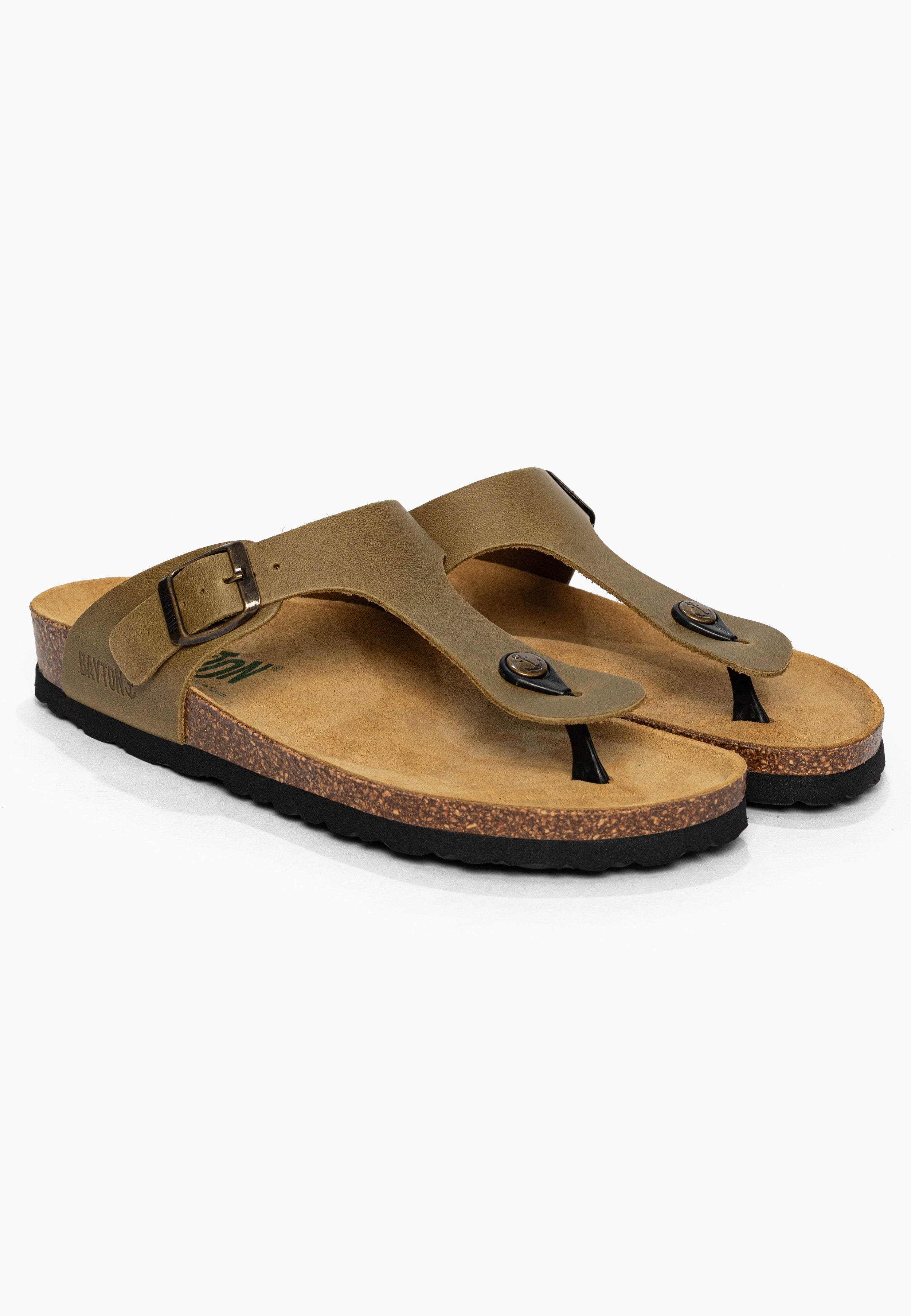 Sandales à Entre-doigts Mercure Kaki en Cuir Bayton pour Homme