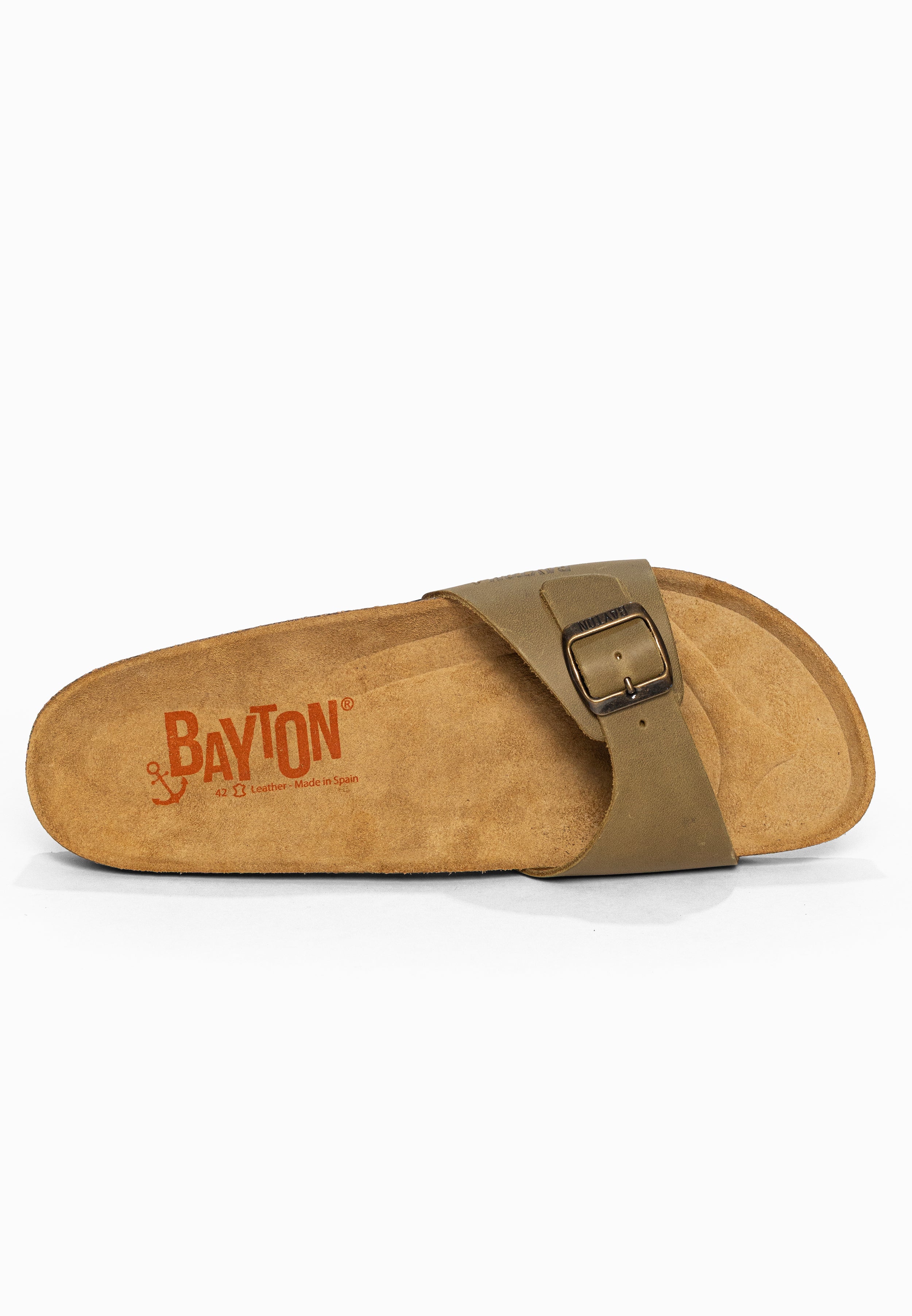 Sandales 1 Bride Zephyr Kaki en Cuir Bayton pour Homme