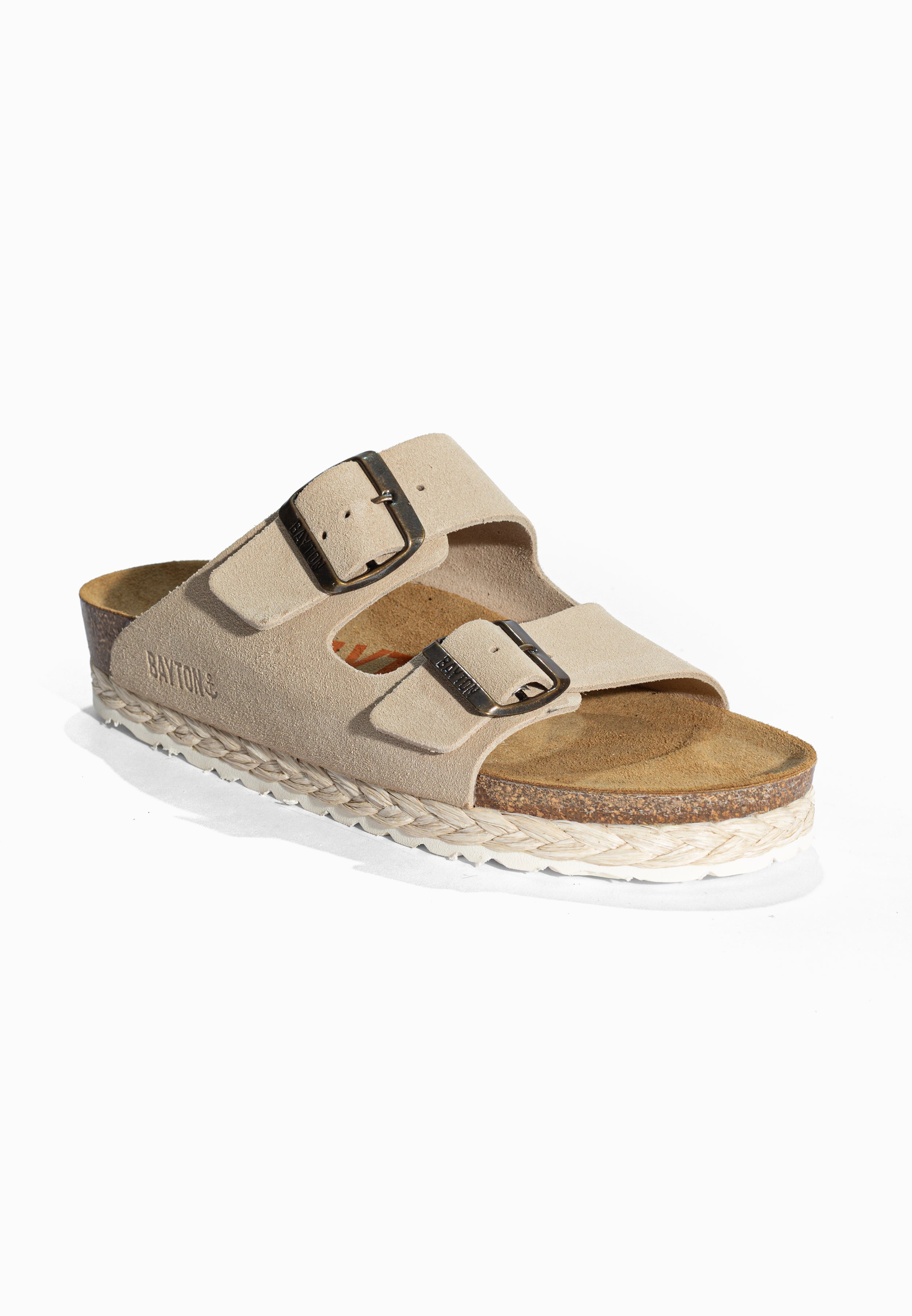 Sandales 2 Brides Benalla Beige en Cuir Suédé Bayton pour Femme