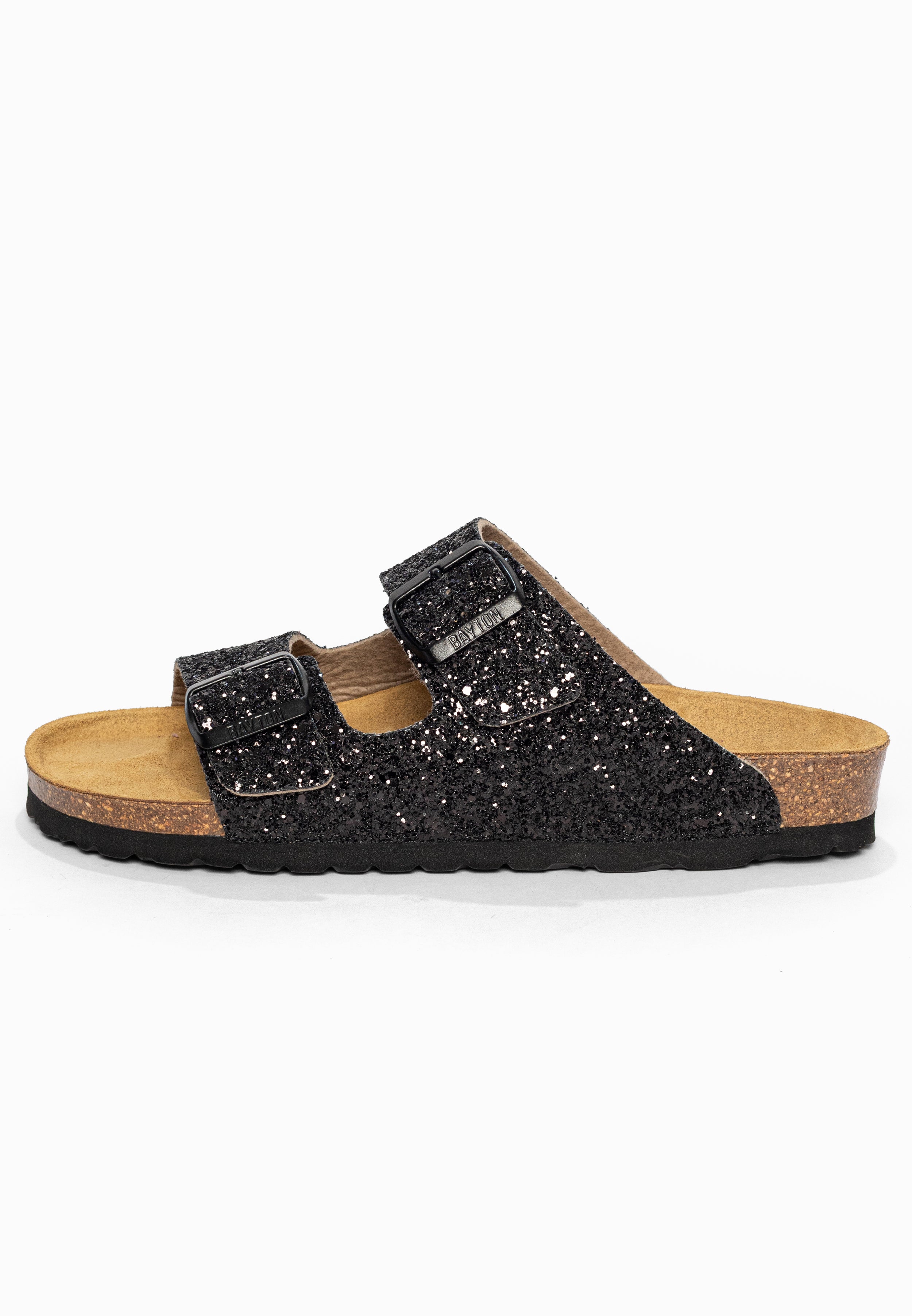 Sandales 2 Brides Atlas Noir pailleté Bayton pour Femme
