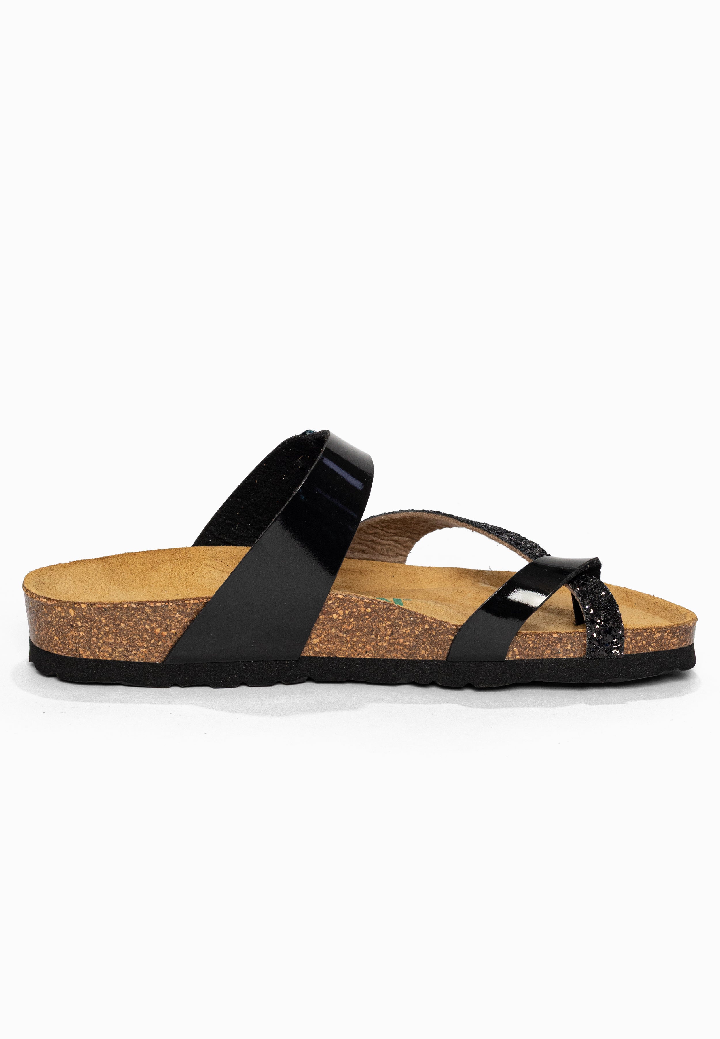 Sandales à Entre-doigts Diane Noir et Noir pailleté Bayton pour Femme