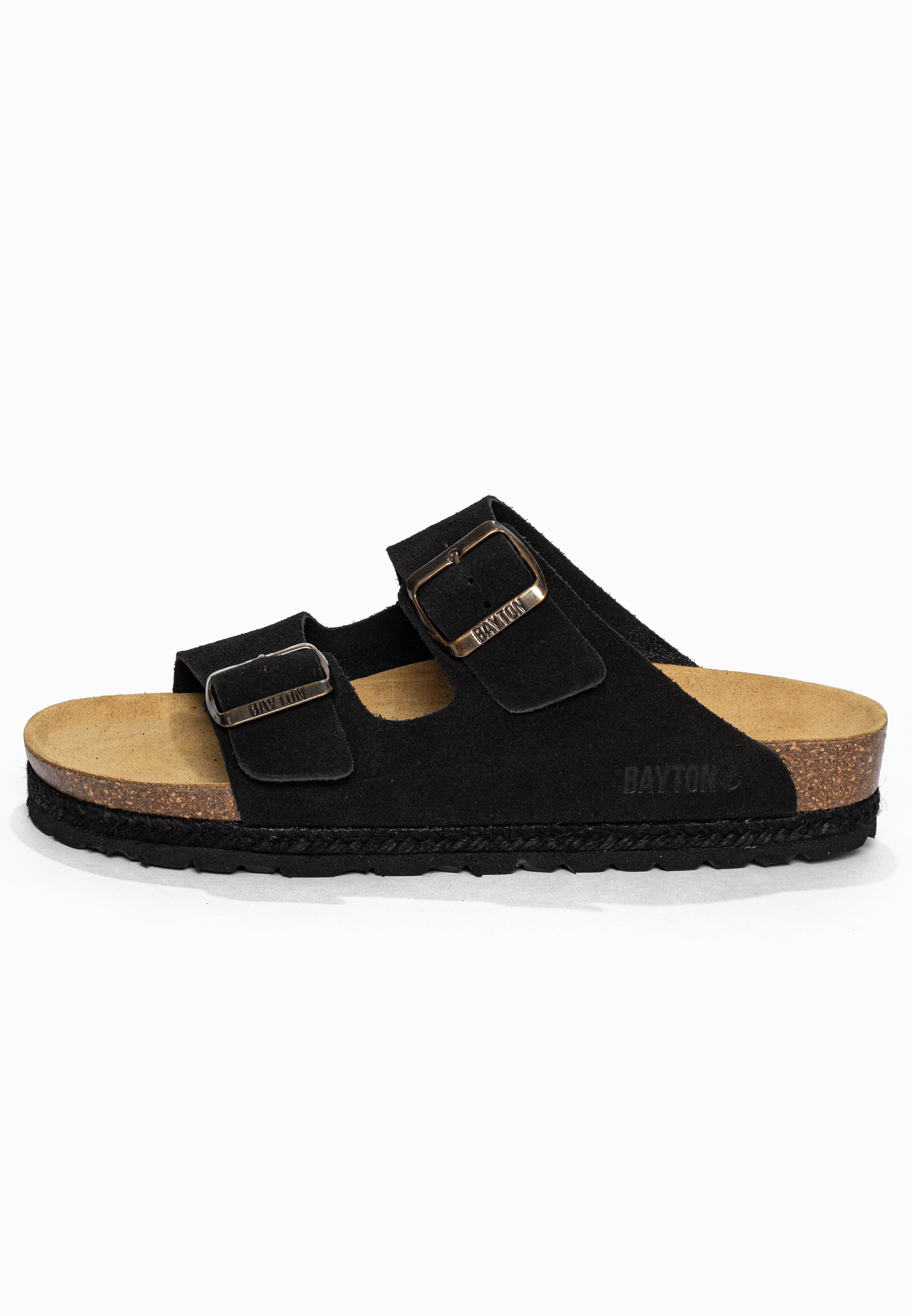 Sandales 2 Brides Benalla Noir en Cuir Suédé Bayton pour Femme