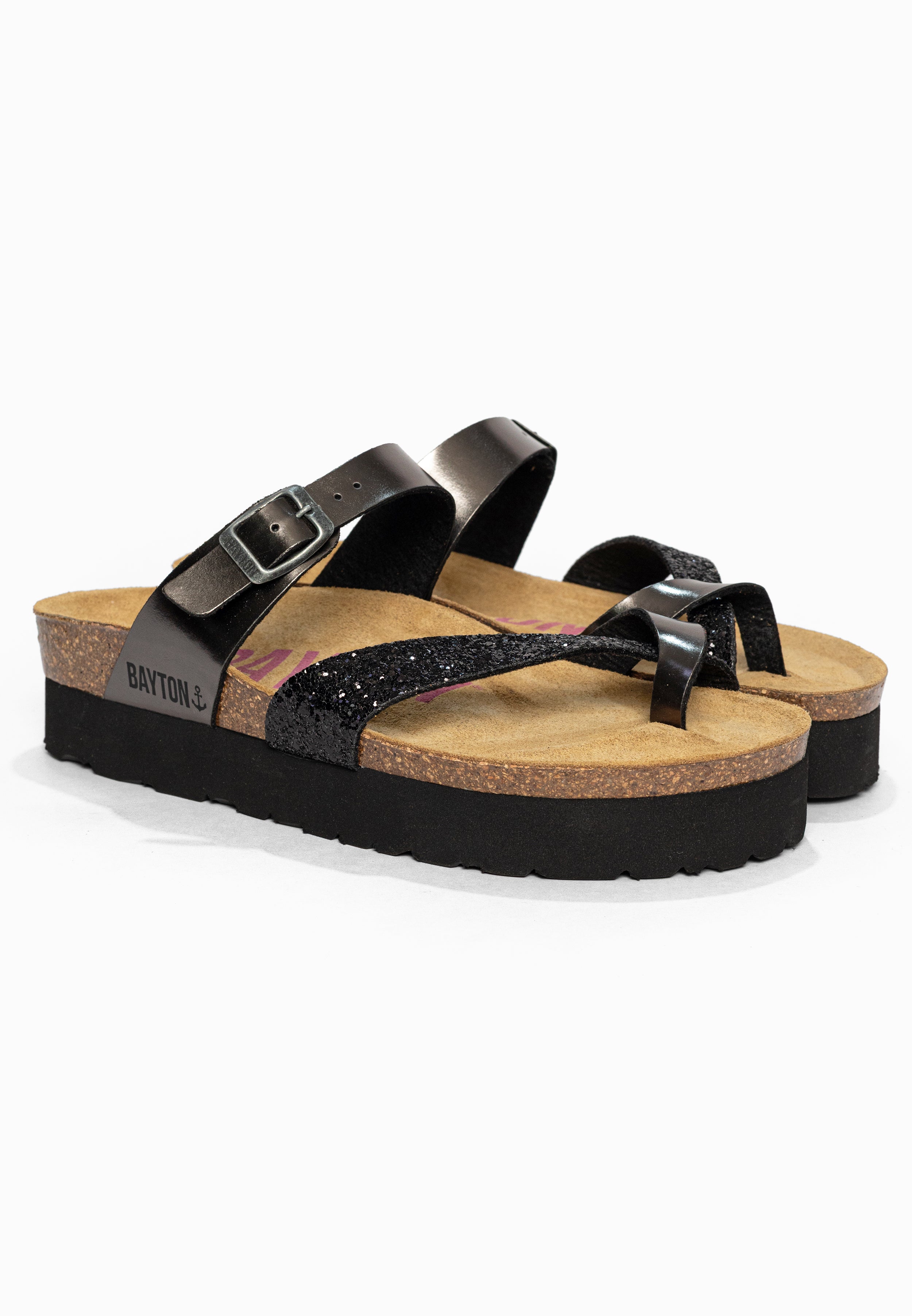 Sandales à Plateforme Andromac Argent et Argent pailleté Bayton pour Femme