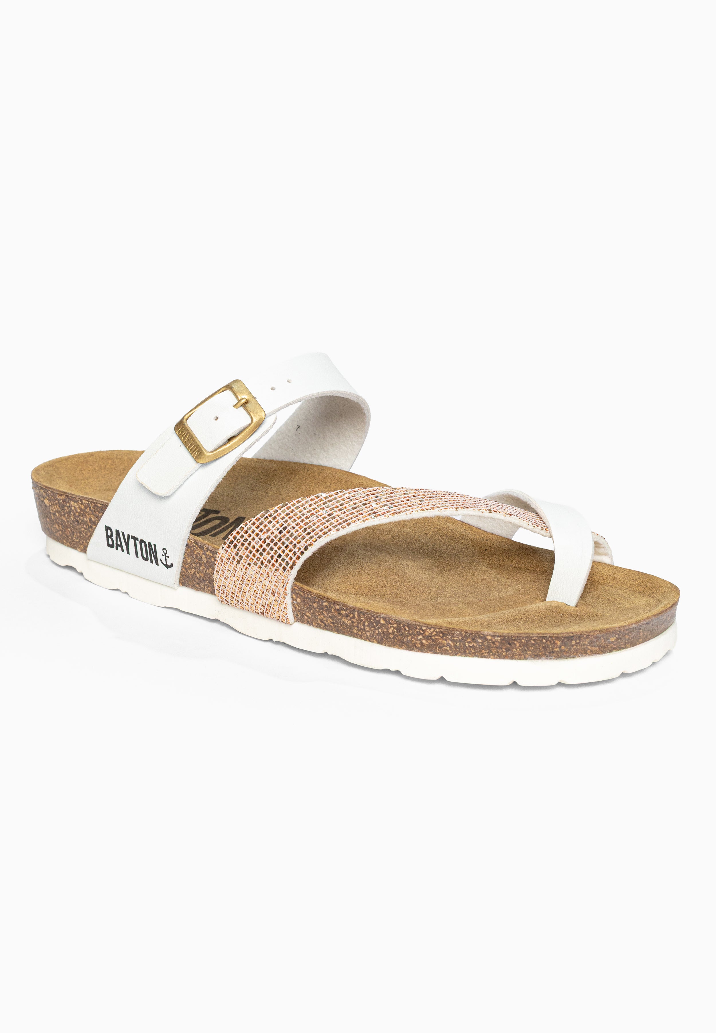 Sandales à Entre-doigts Diane Blanc et Rose gold pailleté Bayton pour Femme