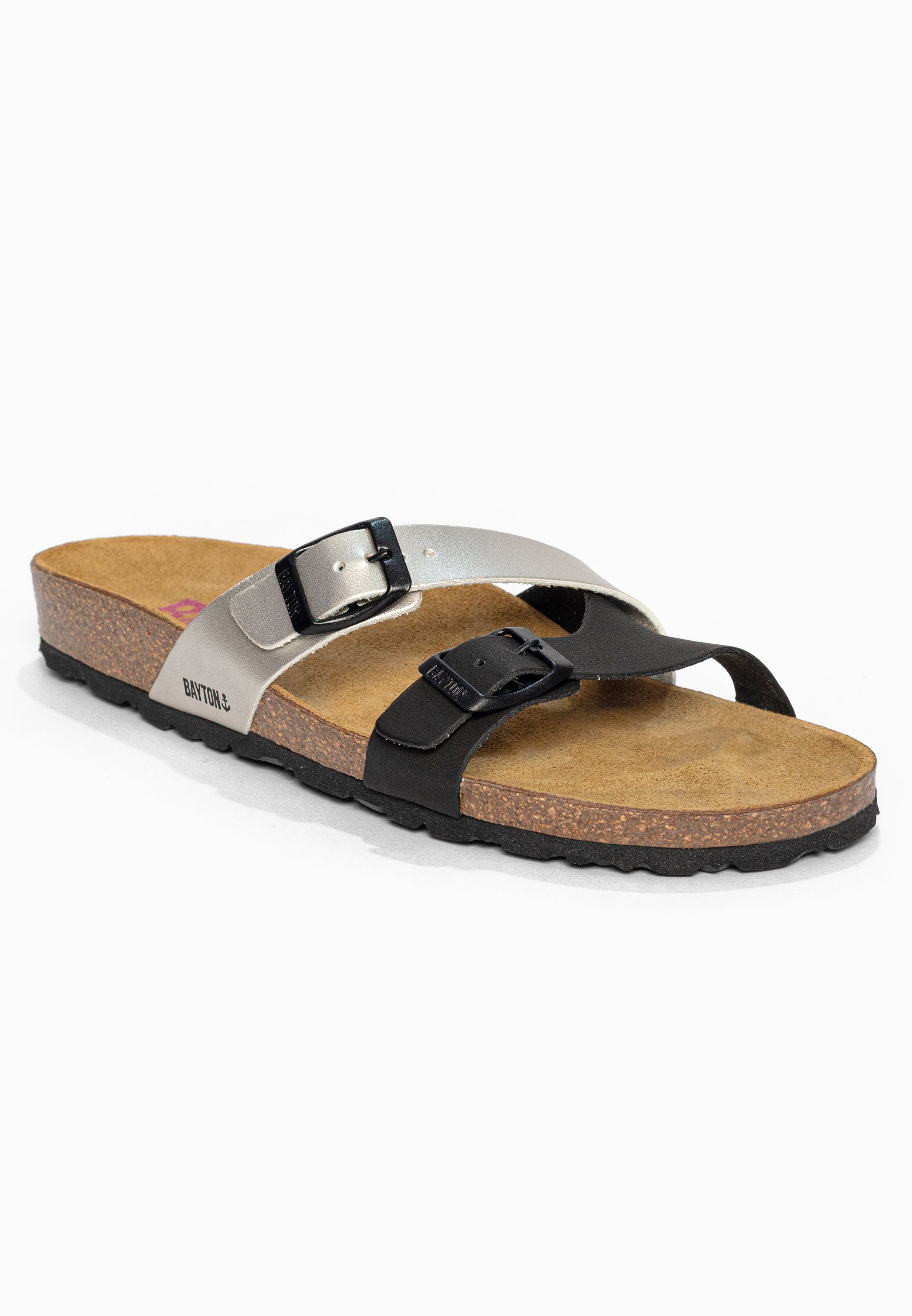 Sandales 2 Brides Cleo Noir et Argent Bayton pour Femme