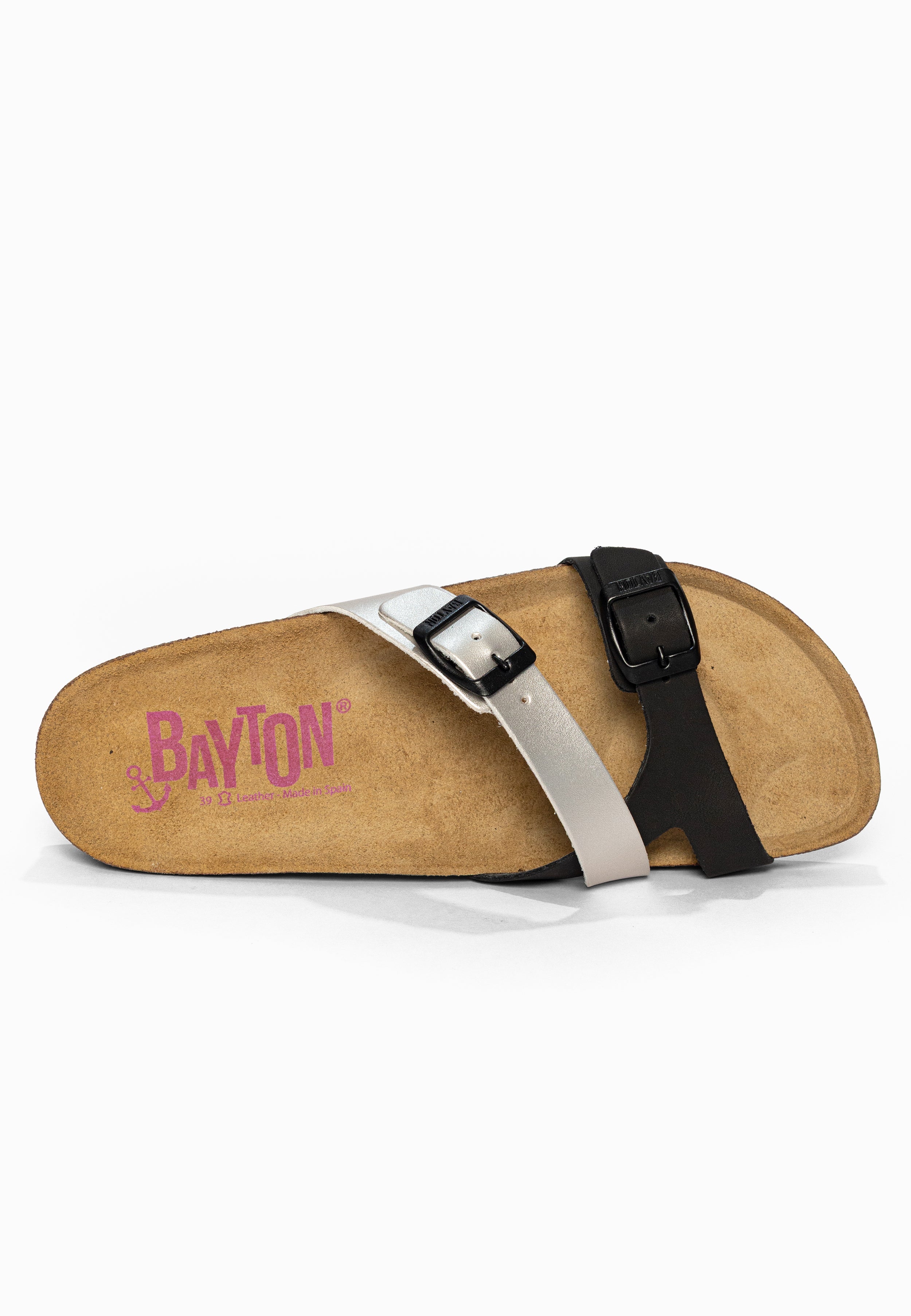 Sandales 2 Brides Cleo Noir et Argent Bayton pour Femme