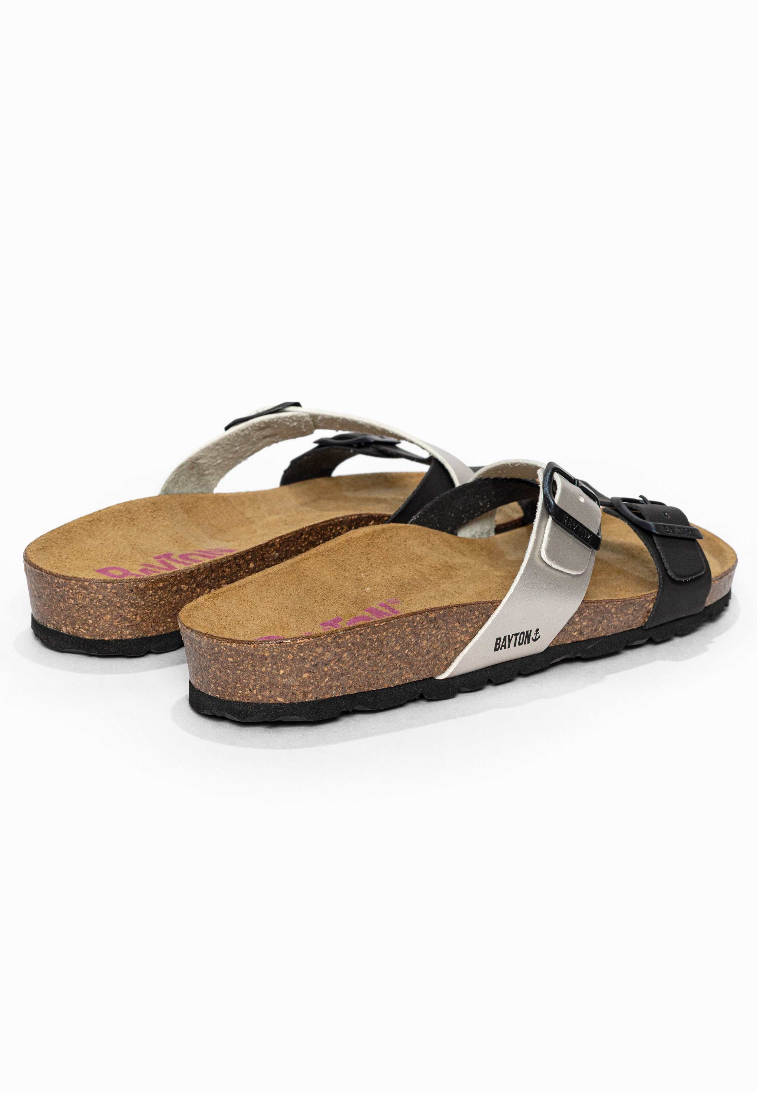 Sandales 2 Brides Cleo Noir et Argent Bayton pour Femme