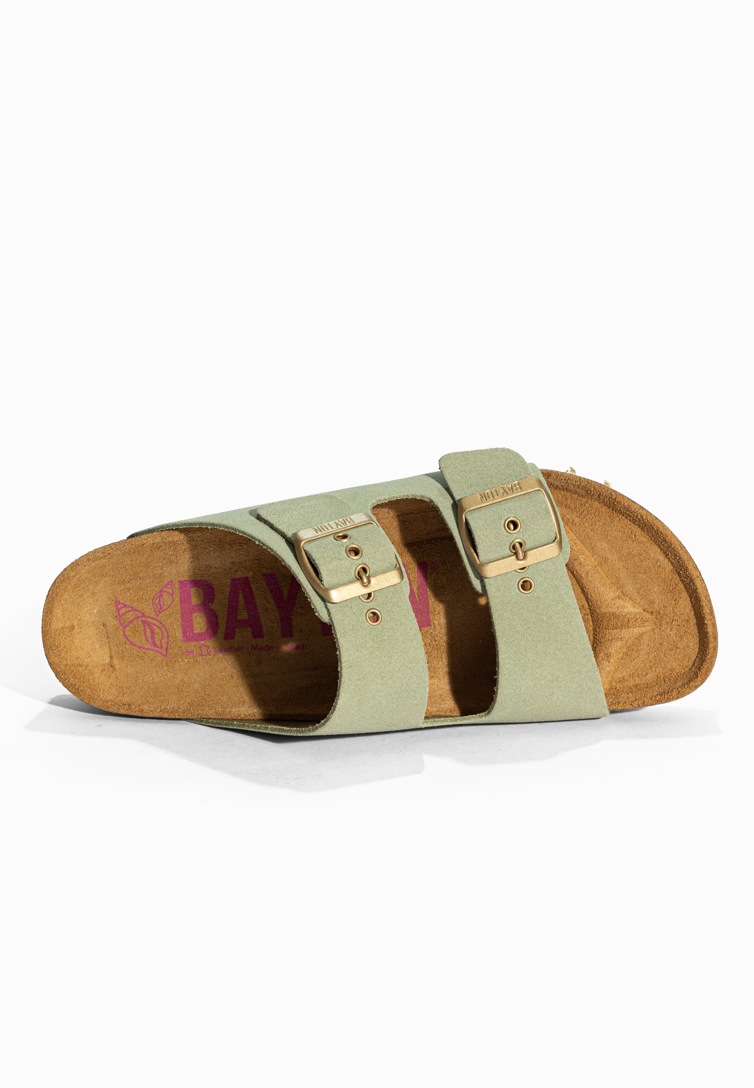 Sandales 2 Brides Benalla Vert en Cuir Suédé Bayton pour Femme