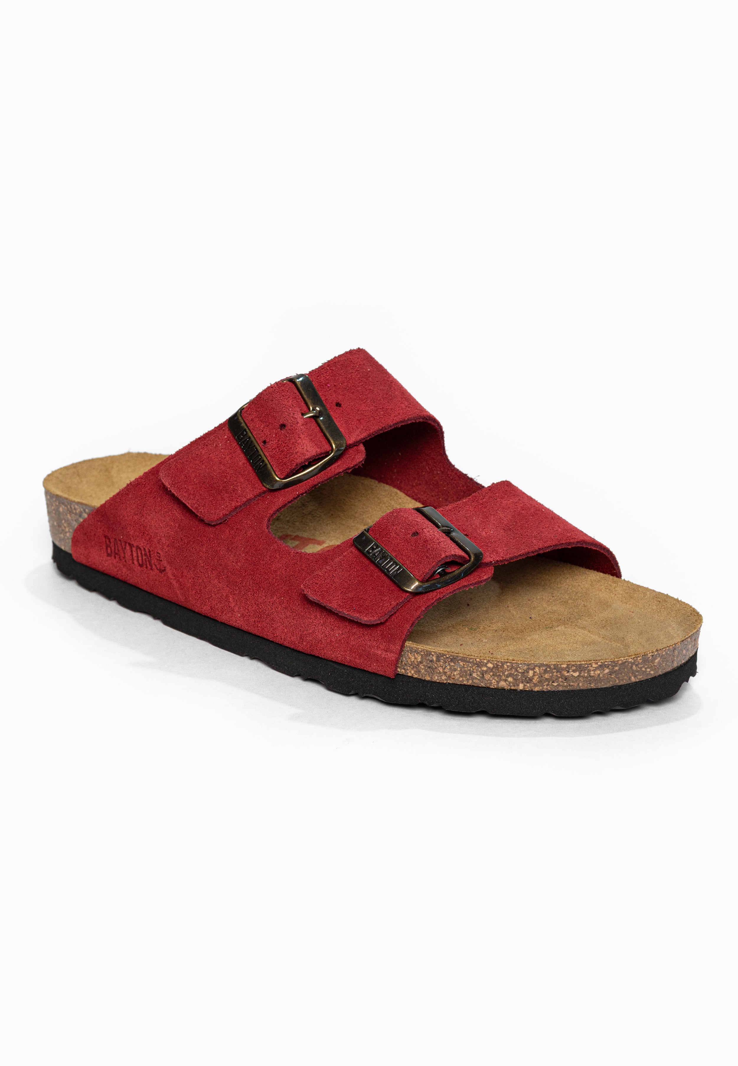 Sandales 2 Brides Atlas Rouge en Cuir Suédé Bayton pour Femme