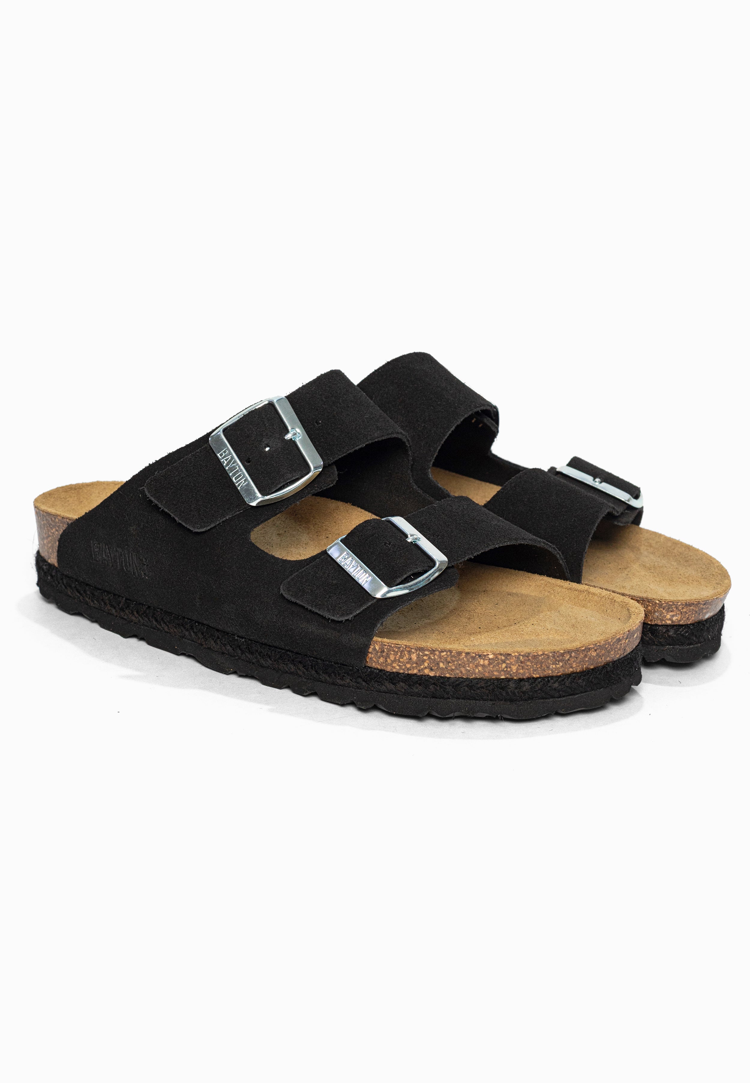 Sandales 2 Brides Benalla Noir en Cuir Suédé Bayton pour Femme